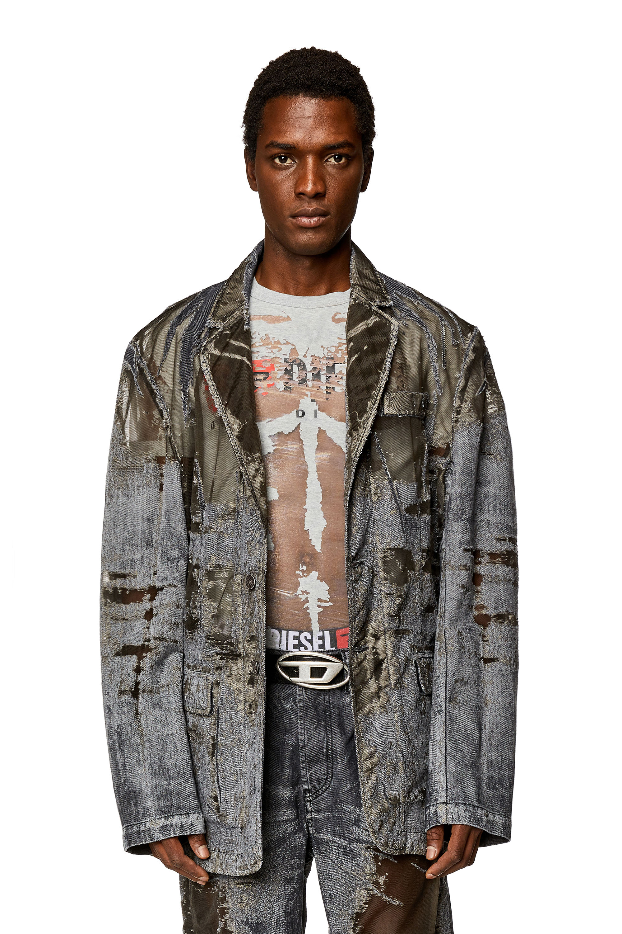 Men's Denim blazer with devoré | Black | Diesel