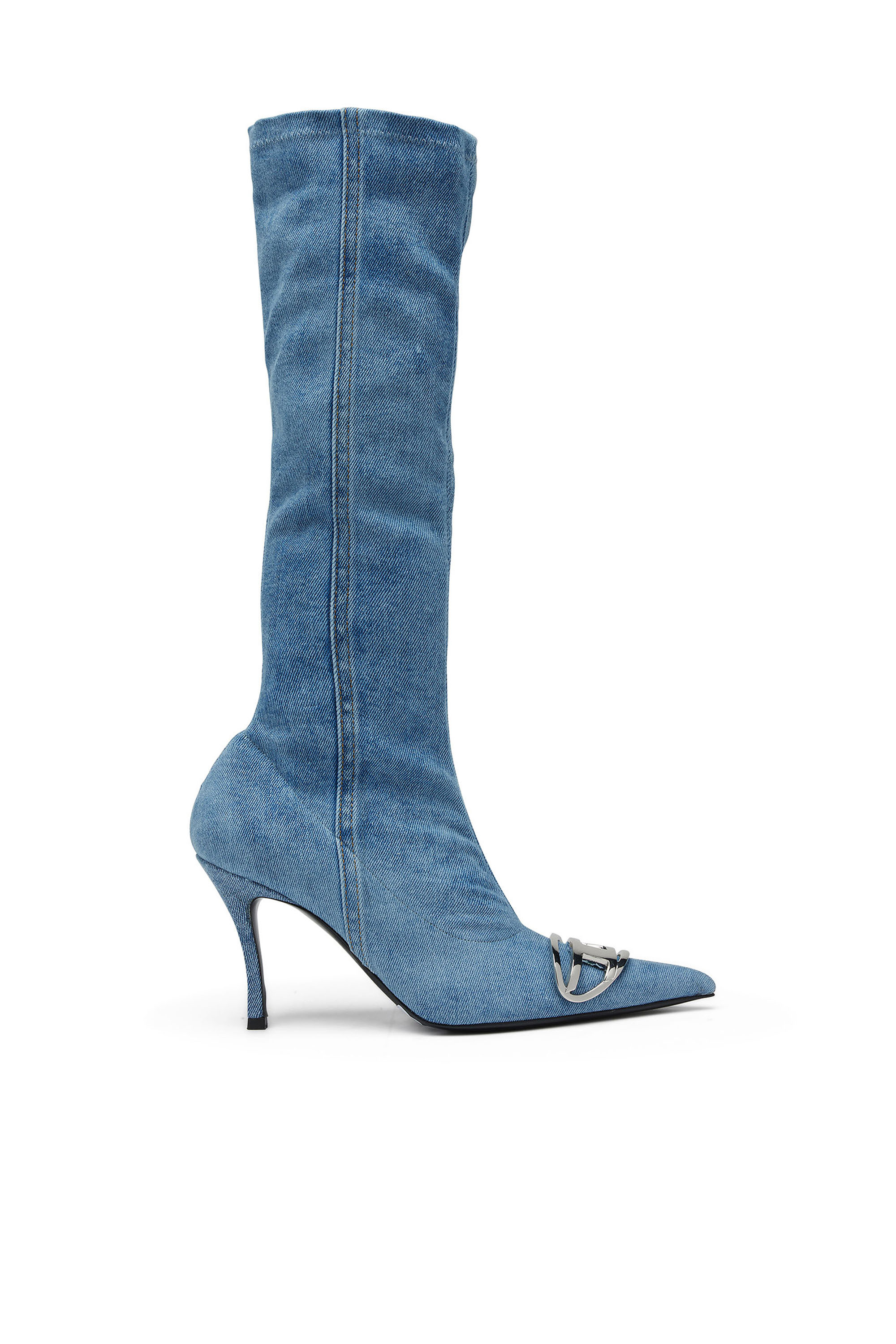 ★DIESEL★ D Venus KBT Boots Light Blue Y02917P0585H0167 Y02 Women's D-Venus-Knee boots in stretch denim | Blue | Diesel