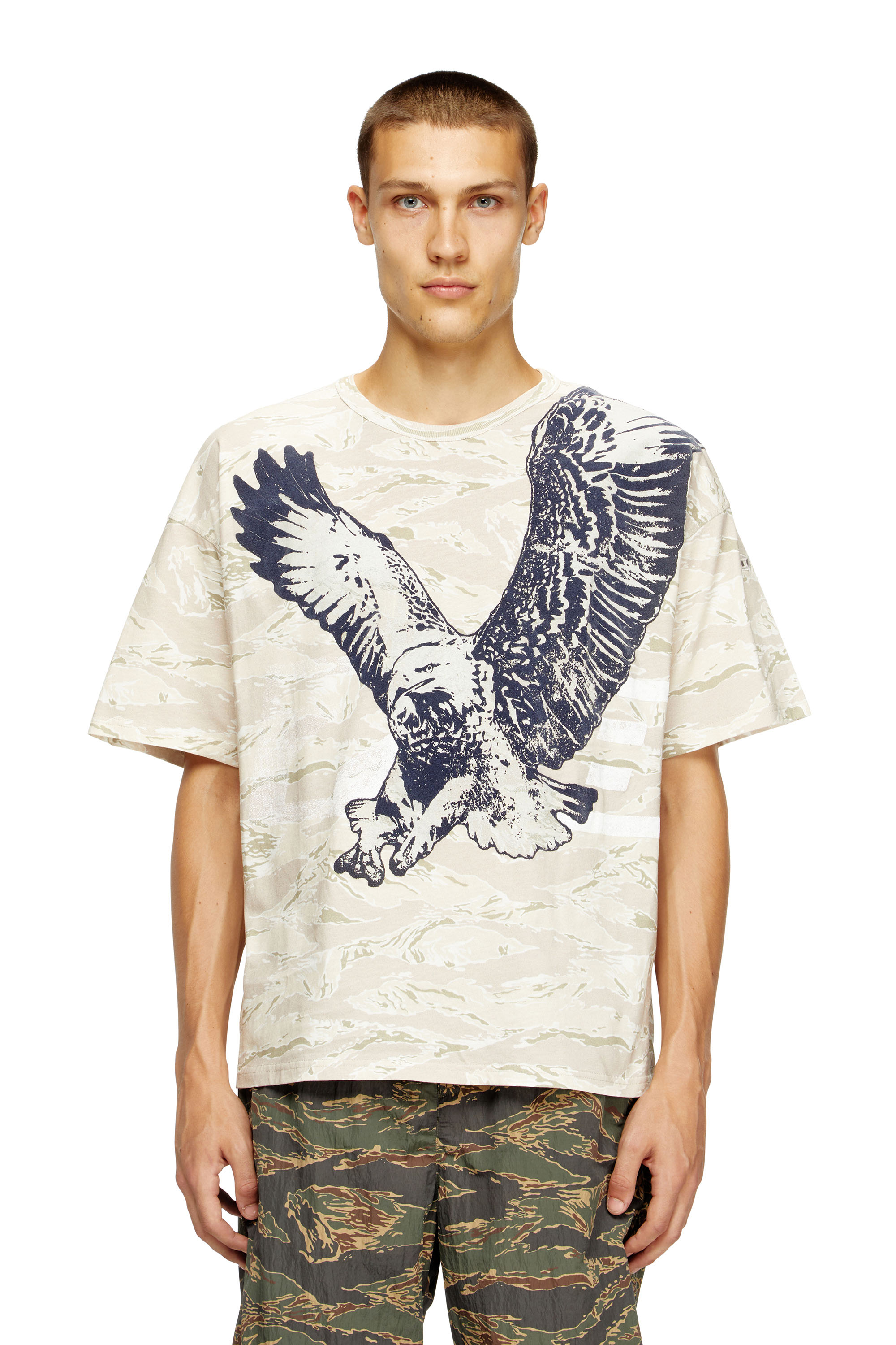 Diesel - T-BOXT-T14, Male's Camo T-shirt with eagle print in Beige - 1