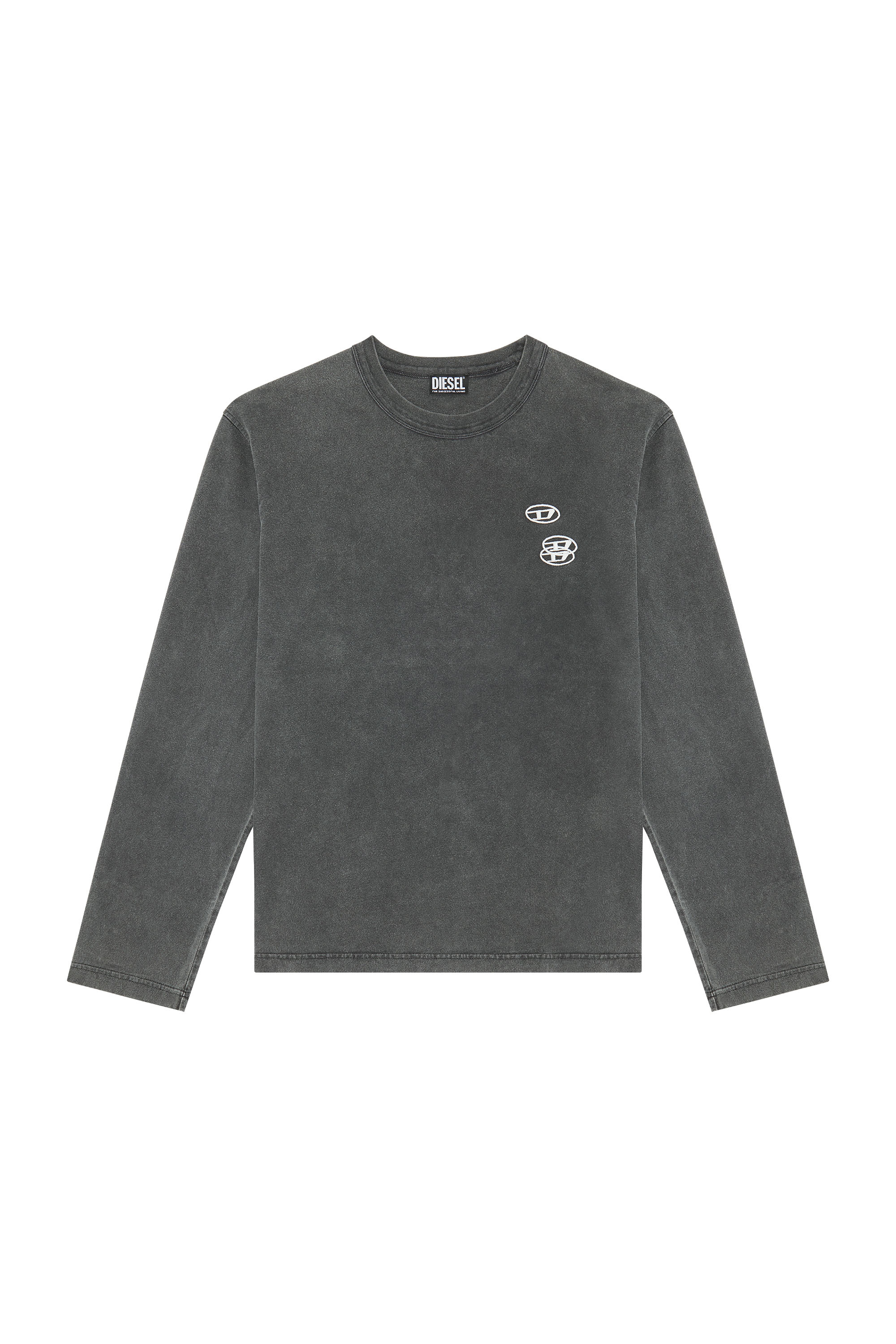 Diesel - T-CRANE-LS-SLITS, Man's T-shirt with triple logo embroidery in Black - 2