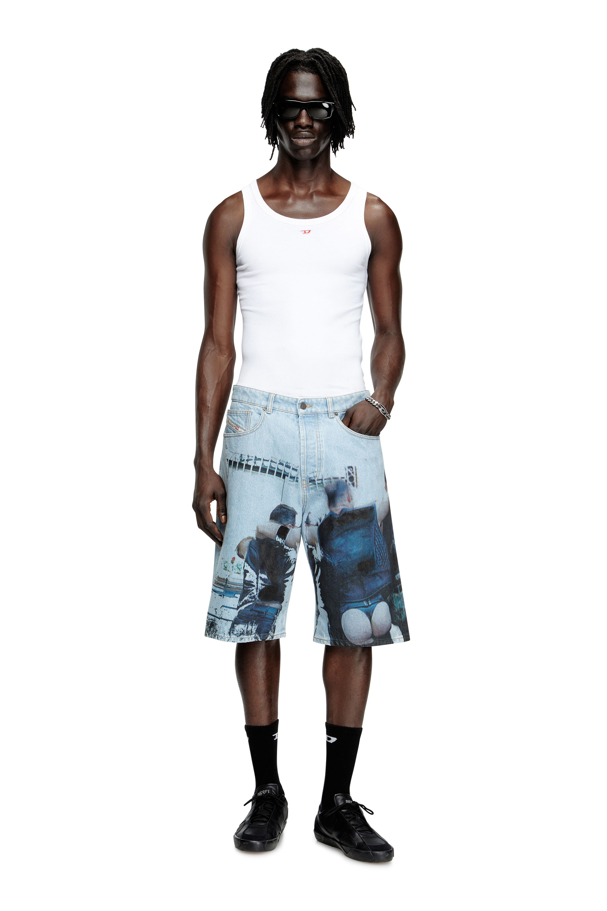 Diesel - PR-D-RIXFORD-S, Short en denim avec imprimé délavé Mixte in Bleu - 3