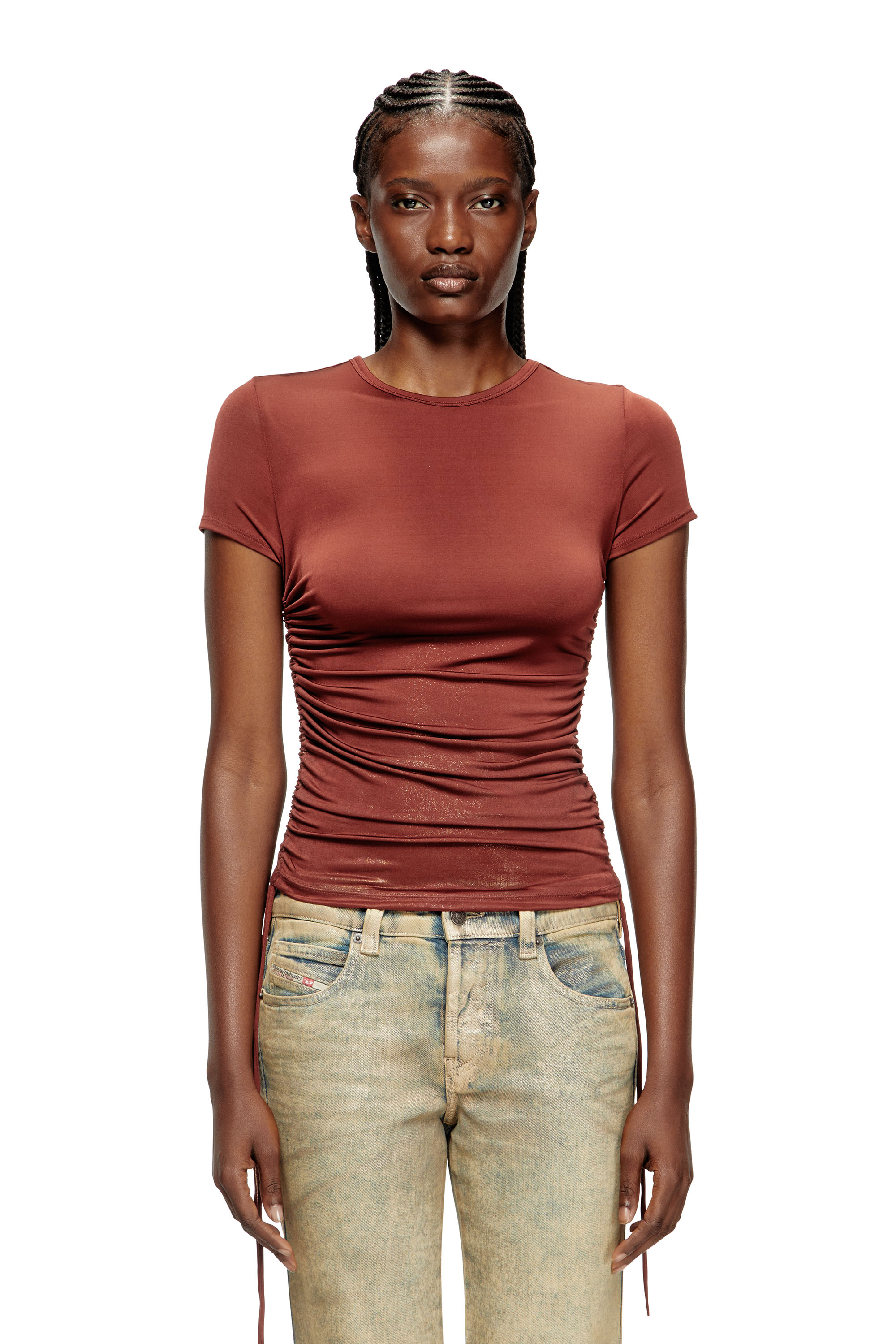 Diesel - T-REY, Female's Jersey top with drawstring sides in Brown - 3