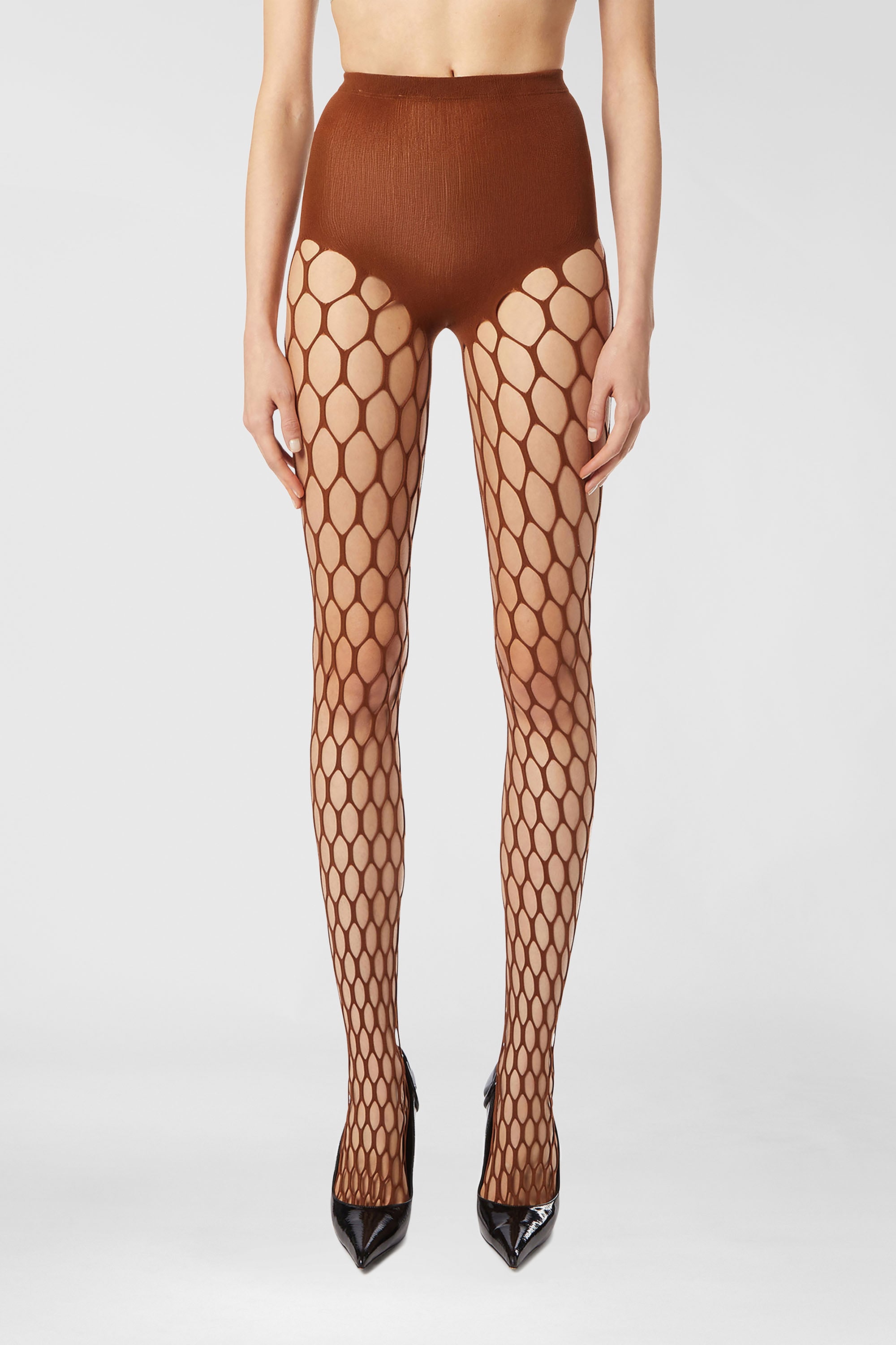 Diesel - M-ZORDA, Female's Stretchy mesh-knit tights in Brown - 1