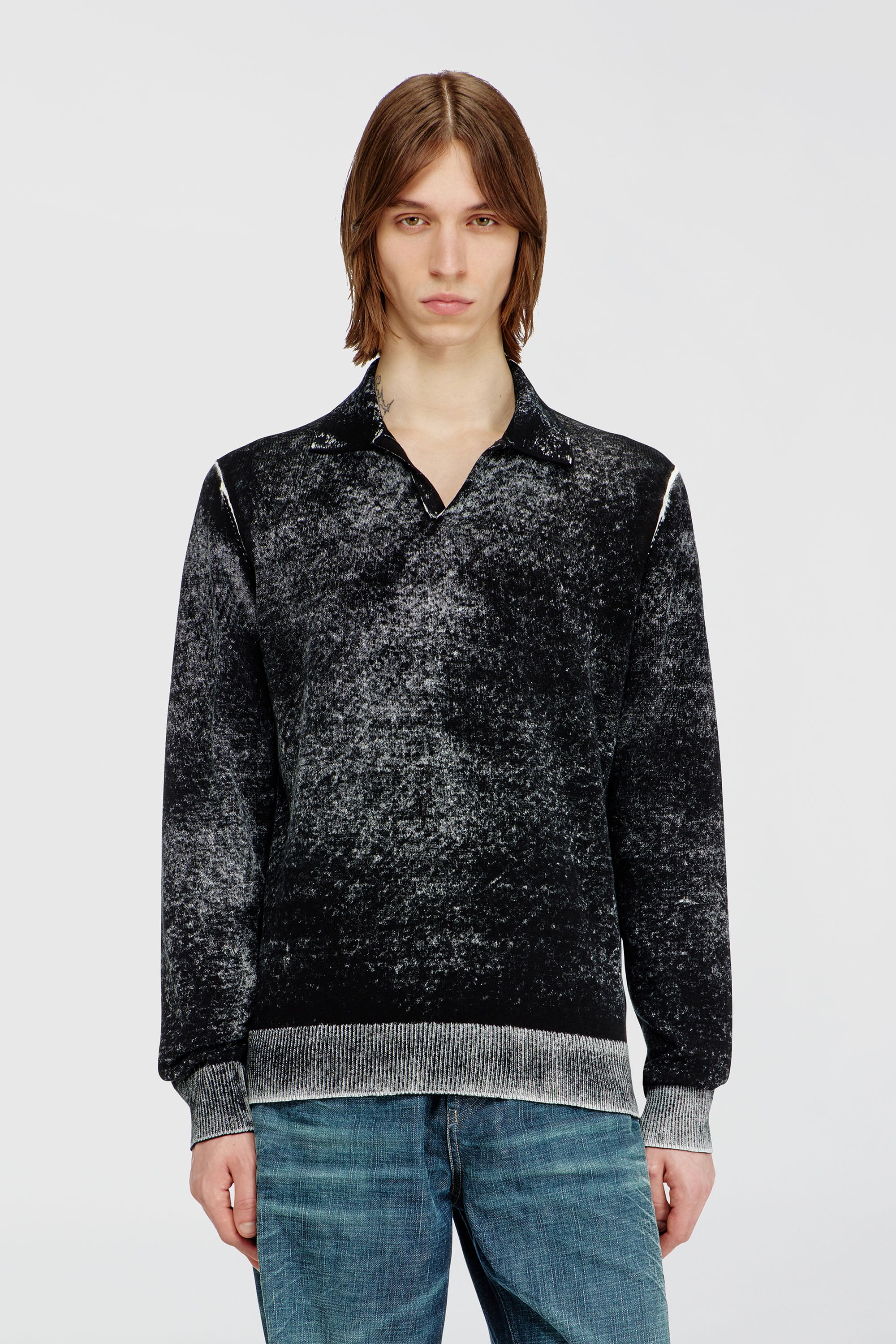 Diesel - K-LAWRENCE, Male's Polo jumper with faded reverse print in Grey/Black - 1