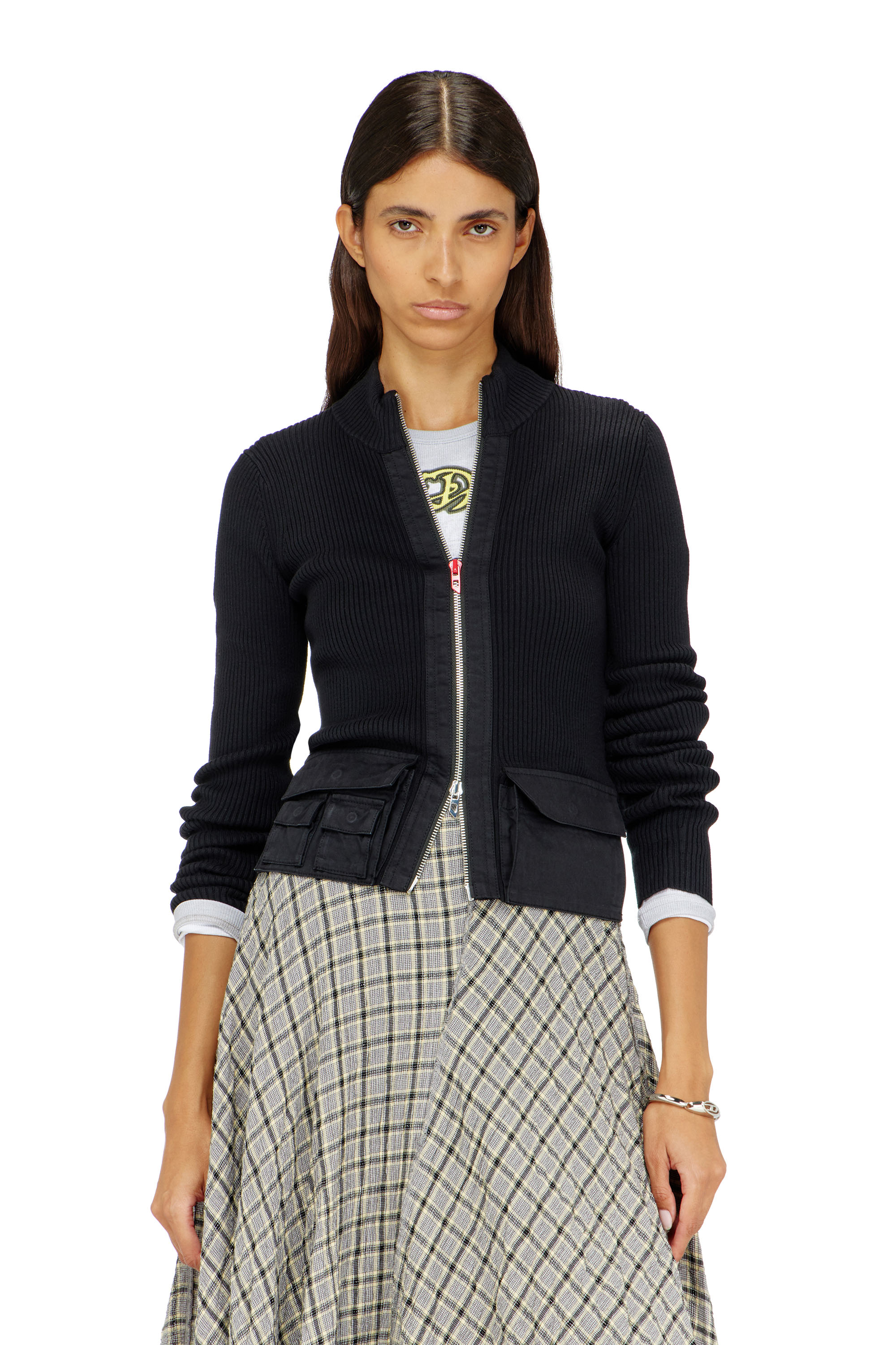 Diesel - M-MELISSA, Cardigan c&ocirc;tel&eacute;e avec poches cargo Femme in Noir - 3