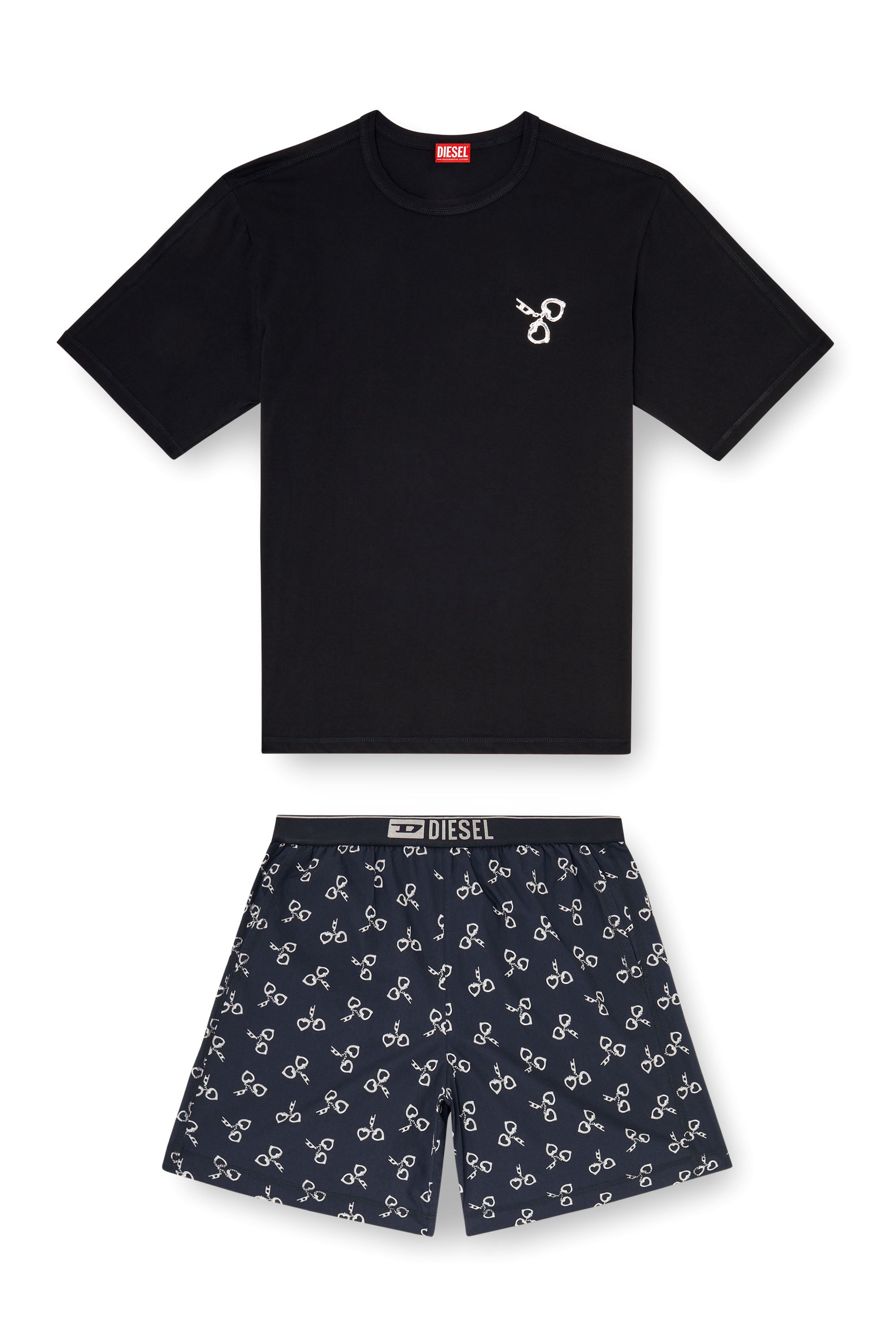 Diesel - KIT-JAMES-D-BOX, Man's Cotton pyjama set with handcuff print in Black/White - 2
