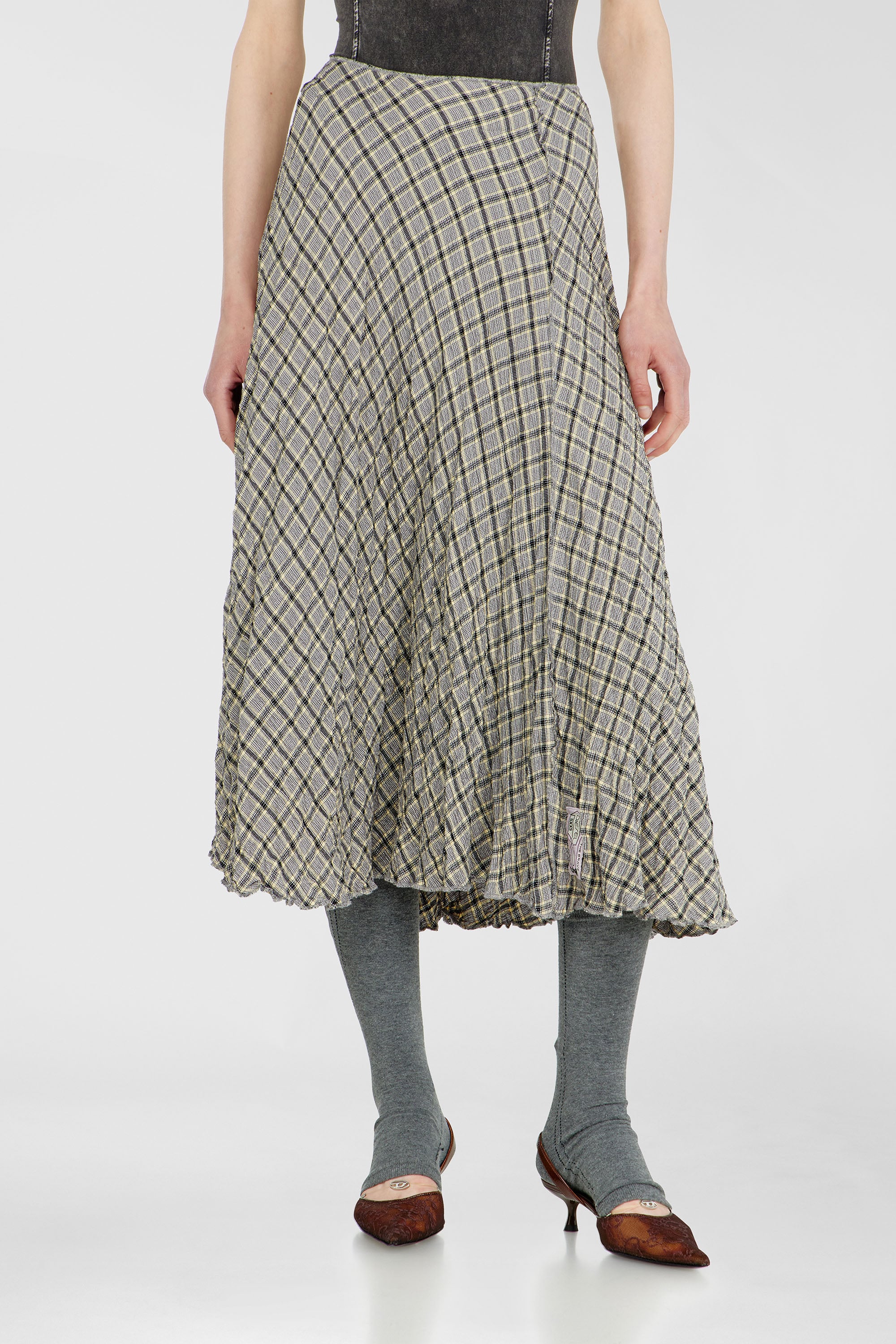 Diesel - O-XYGEN, Woman's Midi skirt in seersucker-effect check in Grey - 1