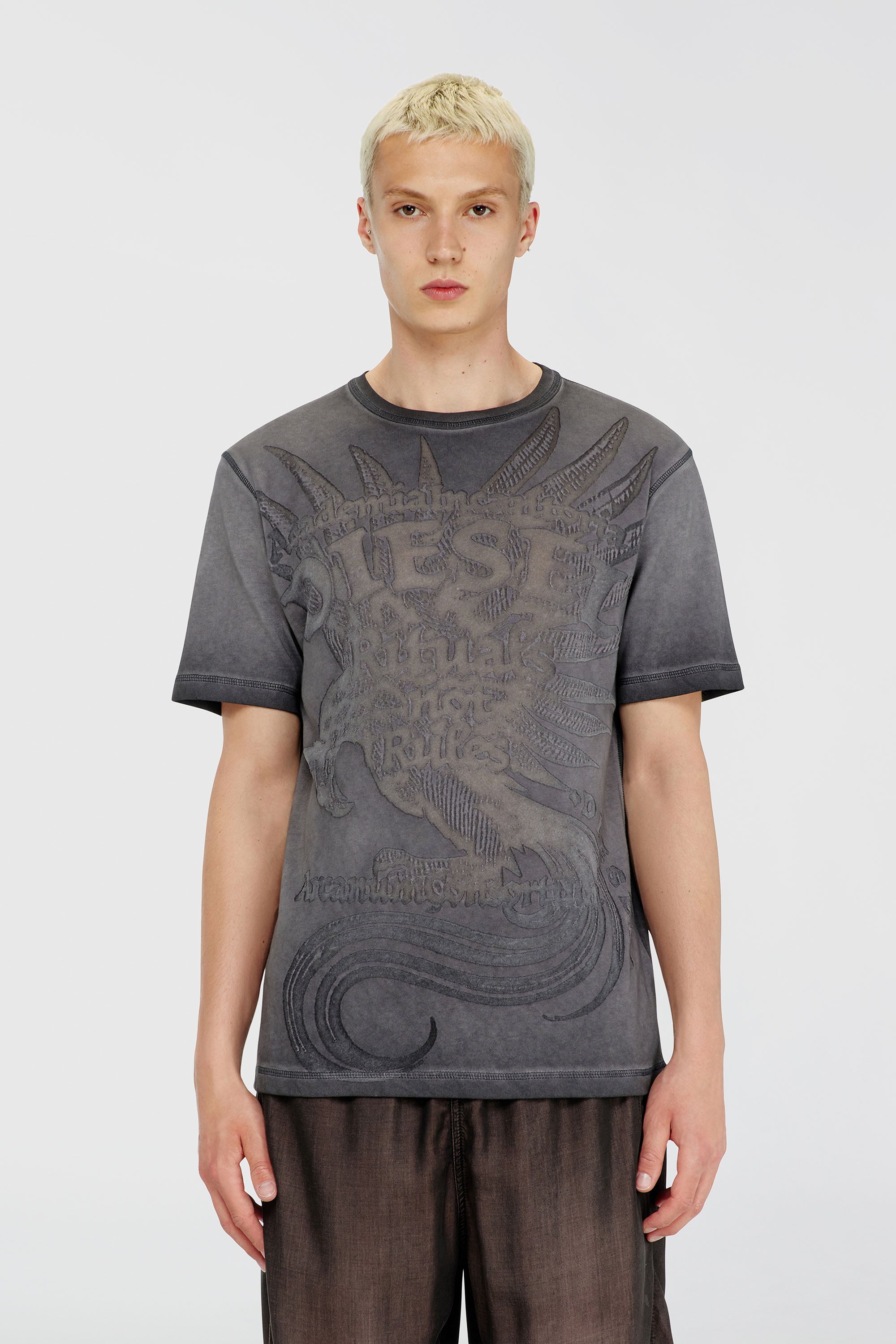 Diesel - T-RAWJUST-AA1, Man's Jersey T-shirt with embossed graphic in Dark grey - 1