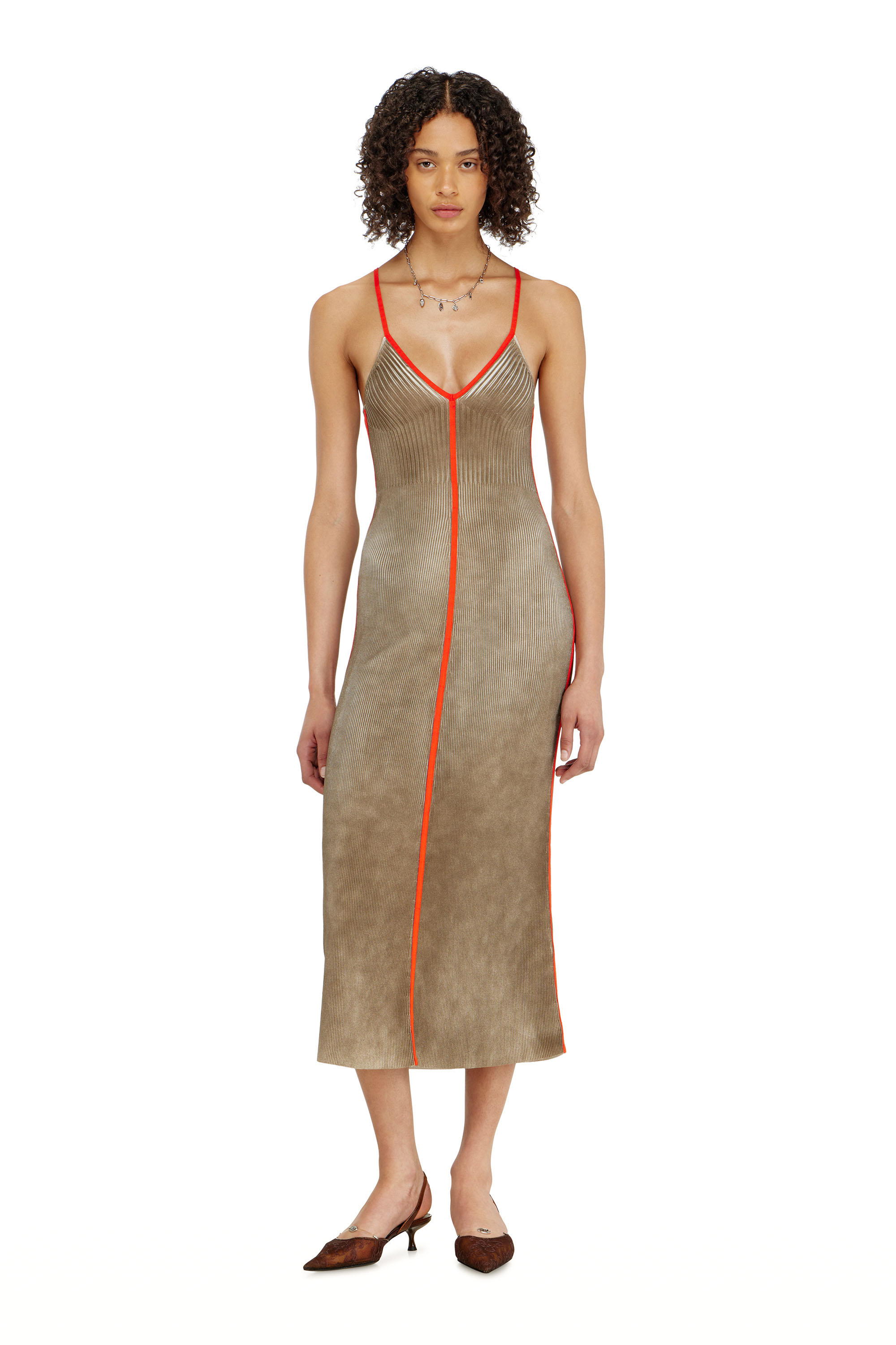 Diesel - M-SARMELA, Female's Rib-knit midi cami dress with contrast bands in null - 3