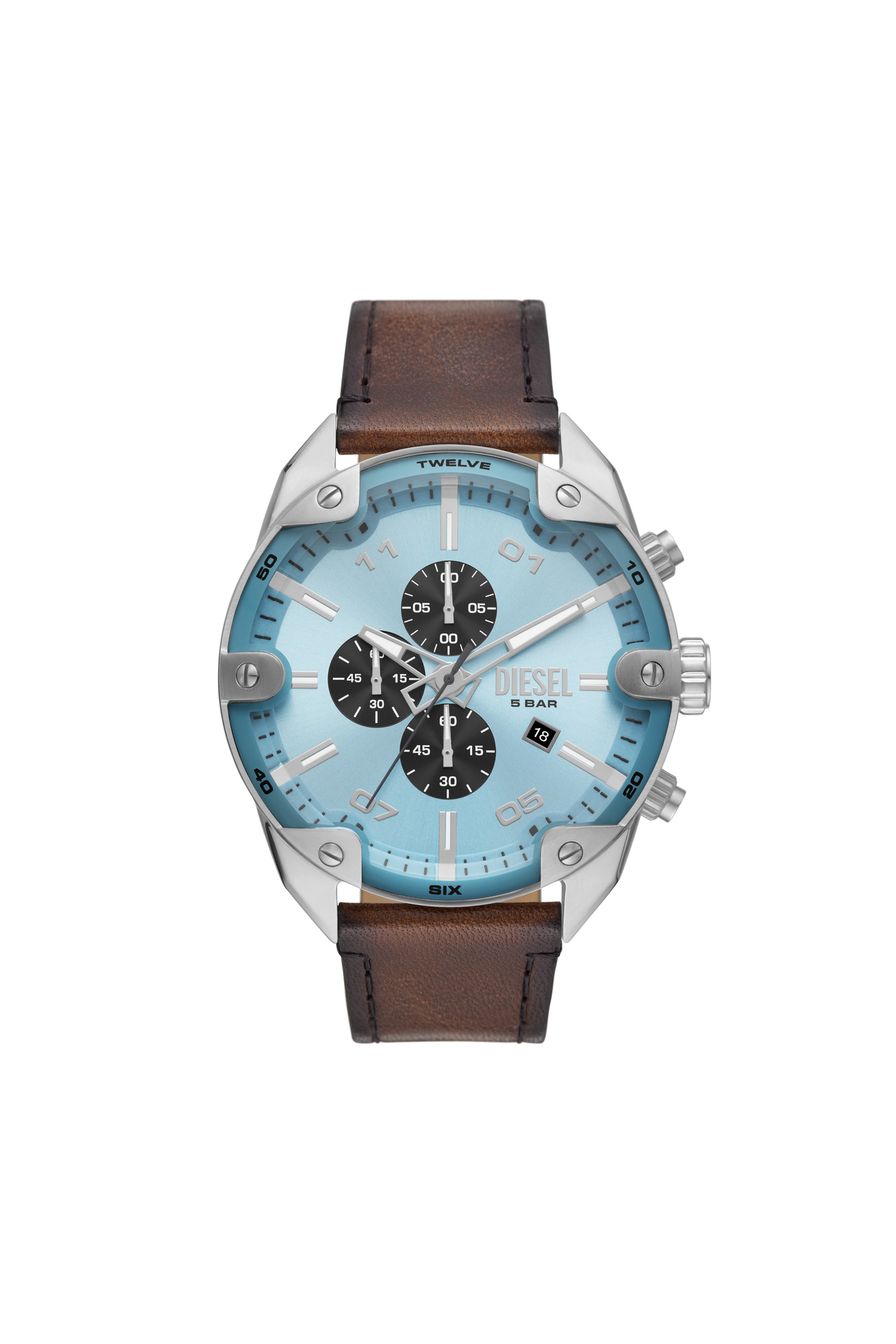 DZ4606 Man: Spiked Chronograph Brown Leather Watch | Diesel