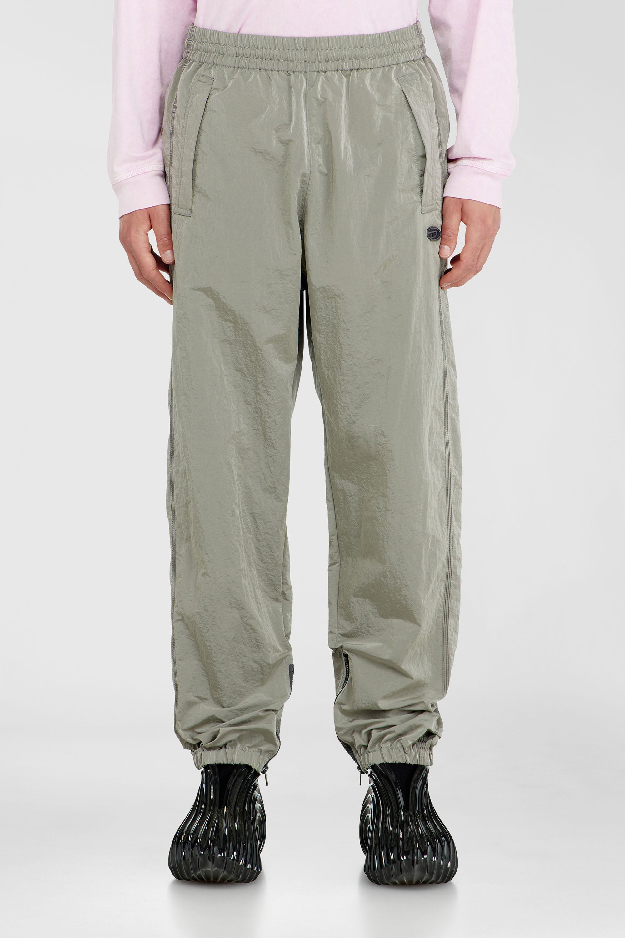 Diesel - P-ANOK, Male's Nylon pants with crinkle effect in Light Grey - 1