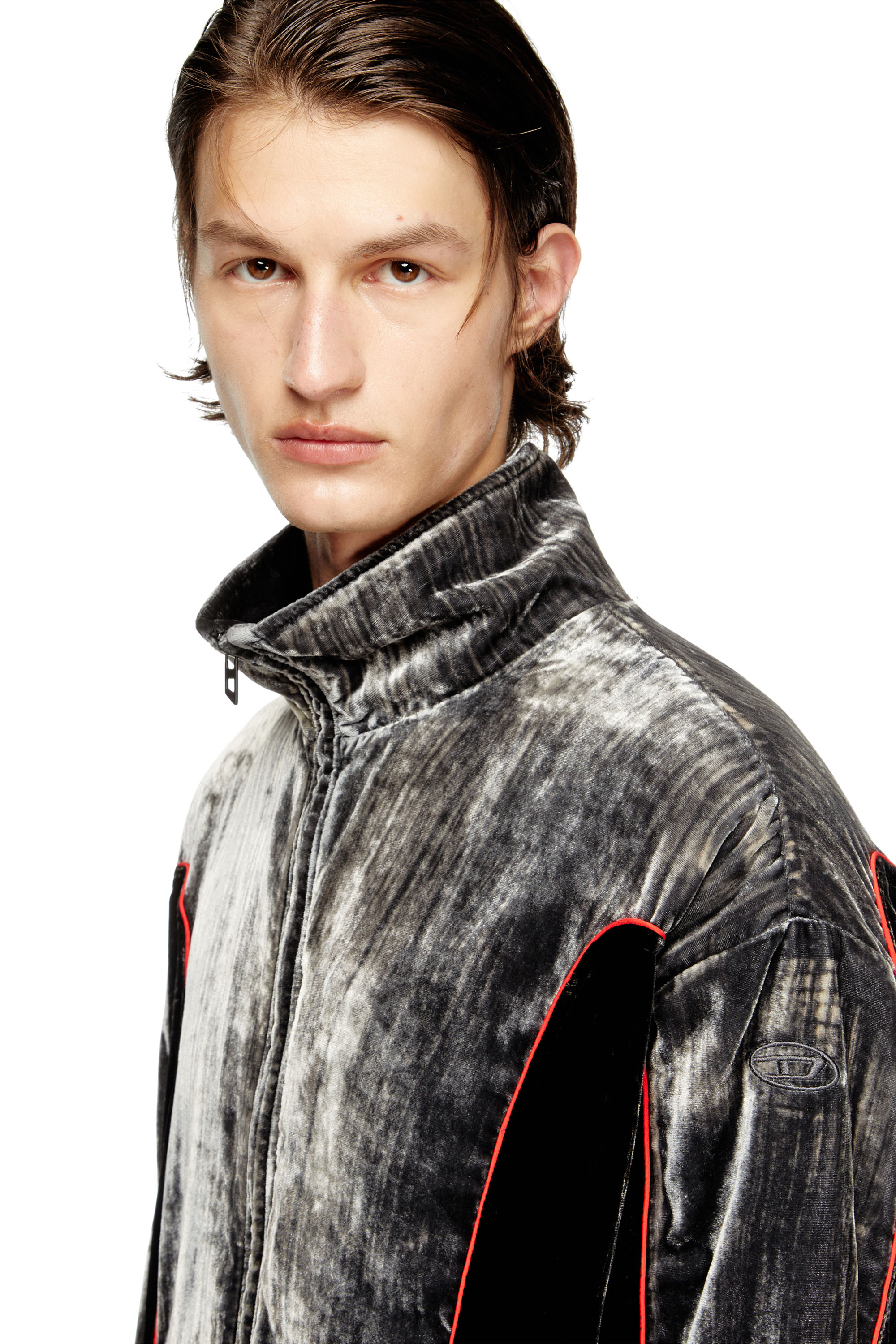 Diesel - J-HAY, Male's Track jacket in treated velvet in Black/Red - 4