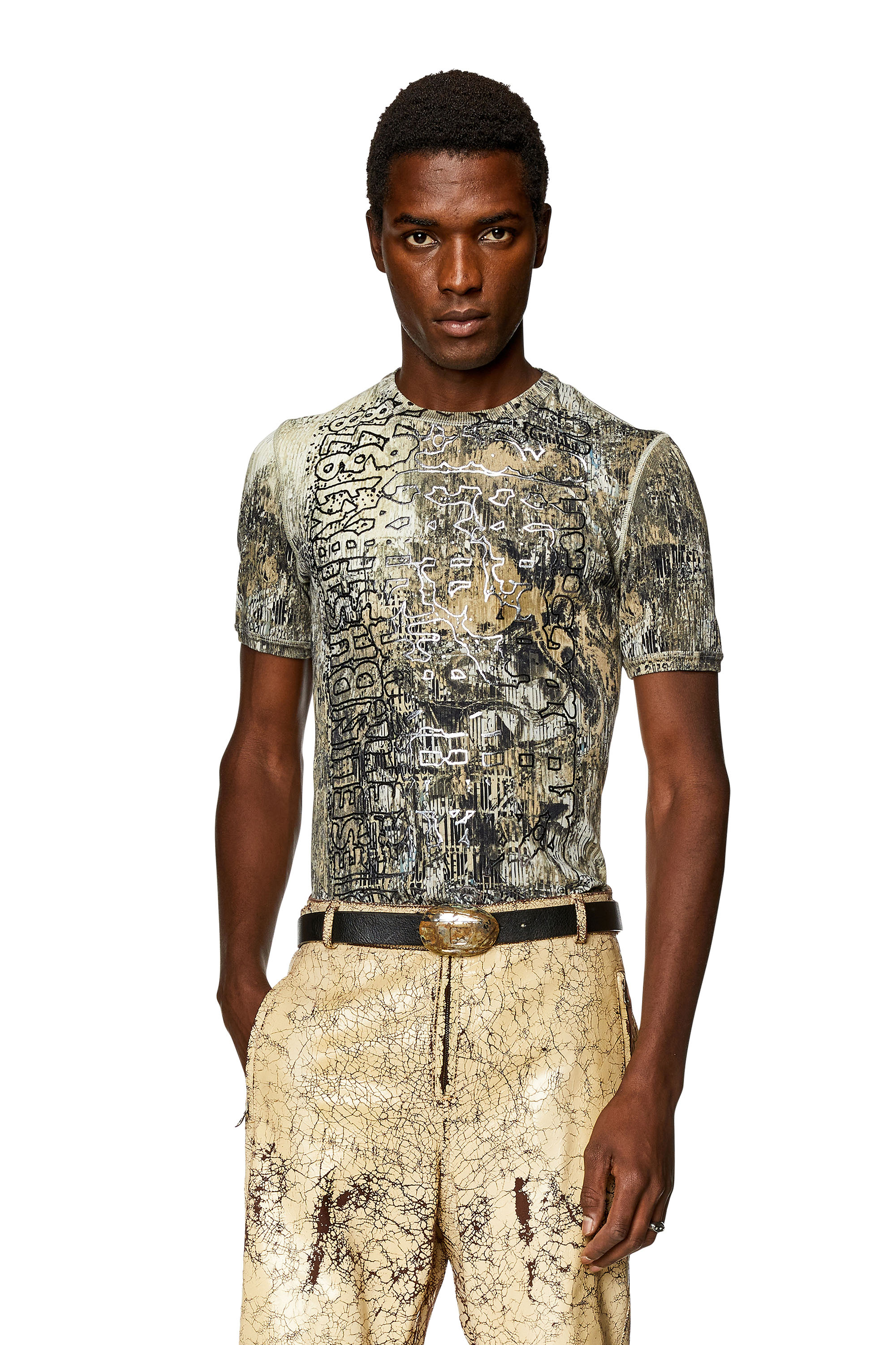 Diesel - T-IBE-M1, Man's Printed T-shirt with foiled logo artwork in Black - 3