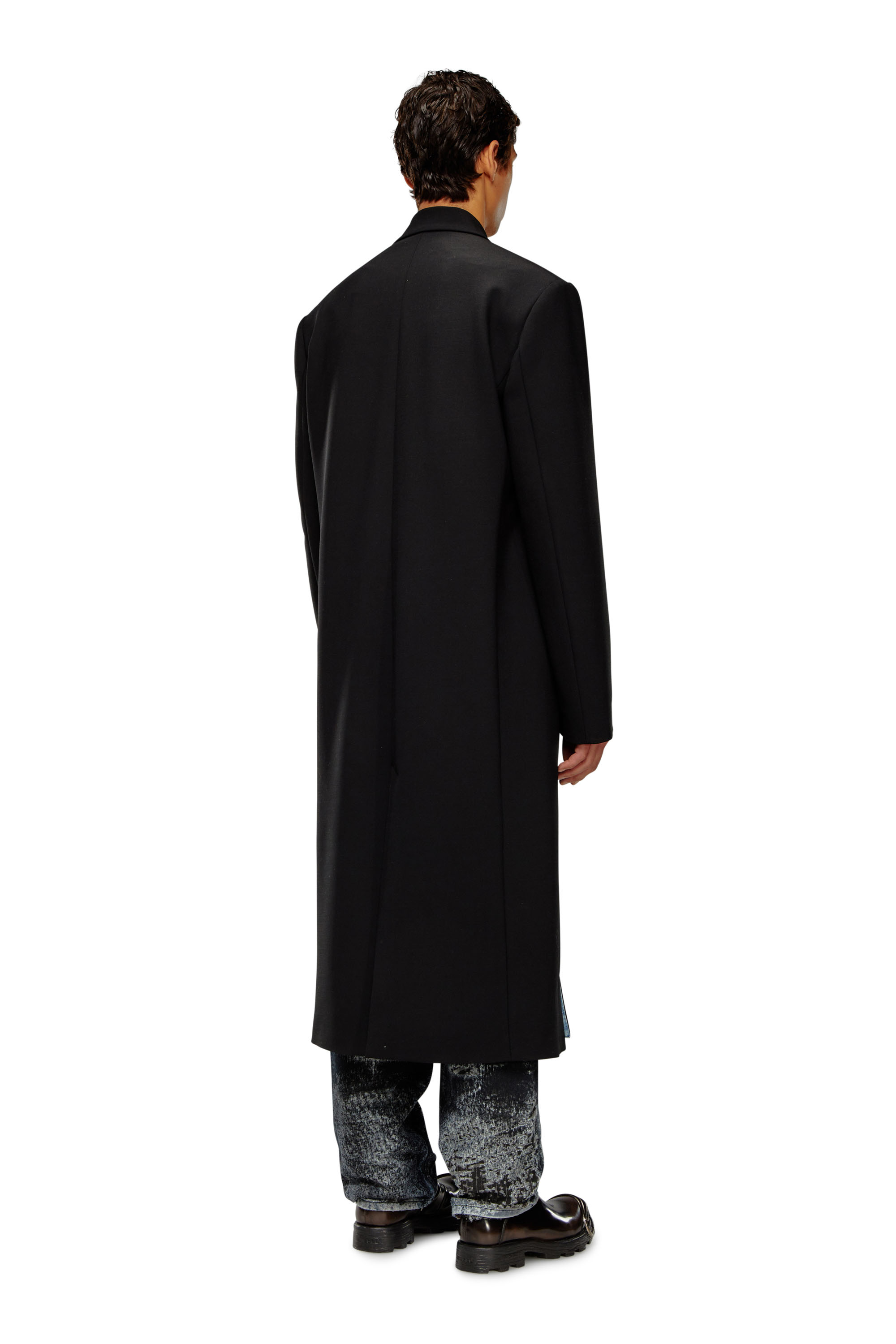 Men's Longline cool wool coat in denim detail | Black | Diesel