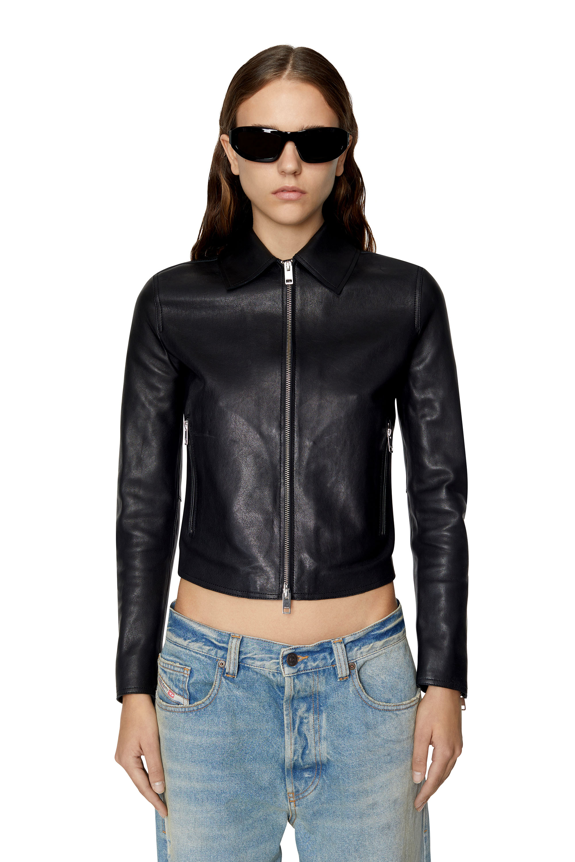 Diesel - L-MELIA-NW, Veste biker en cuir l&eacute;ger Femme in Noir - 3