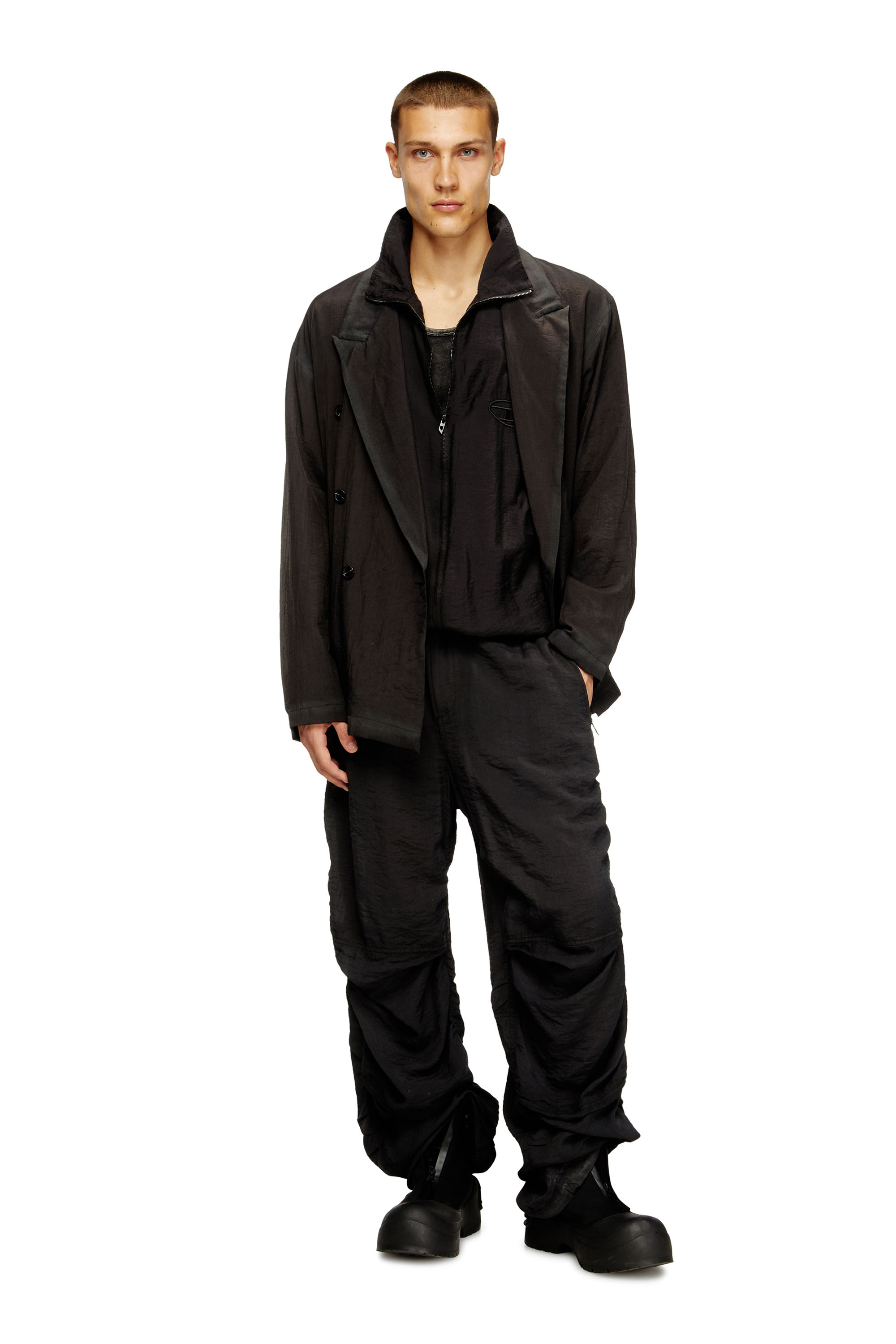 Diesel - J-KEYSERY, Male's Double-breasted blazer in wrinkled shell in Black - 2