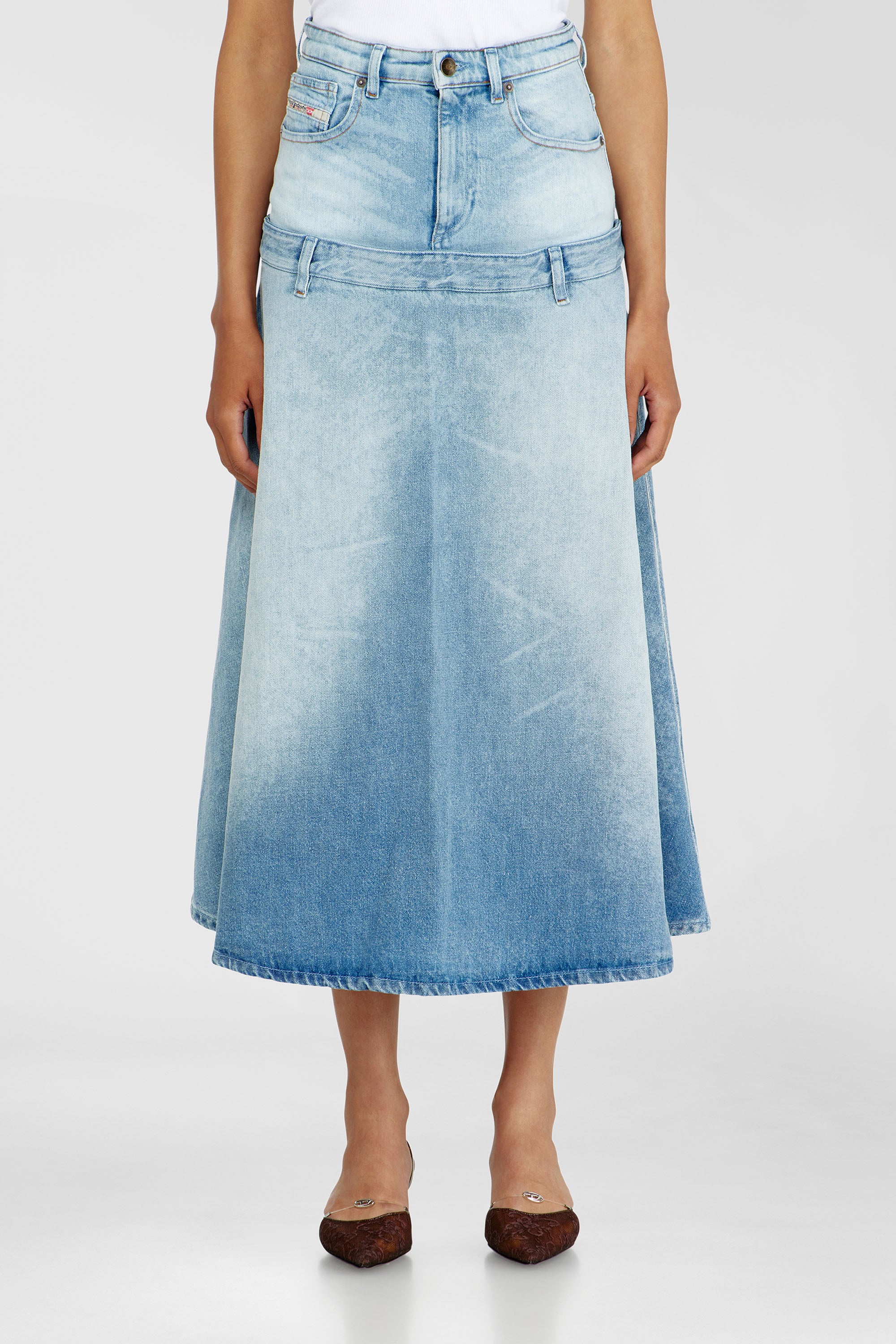 Diesel - DE-VORYA-S, Woman's Denim skirt with layered design in Light Blue - 1