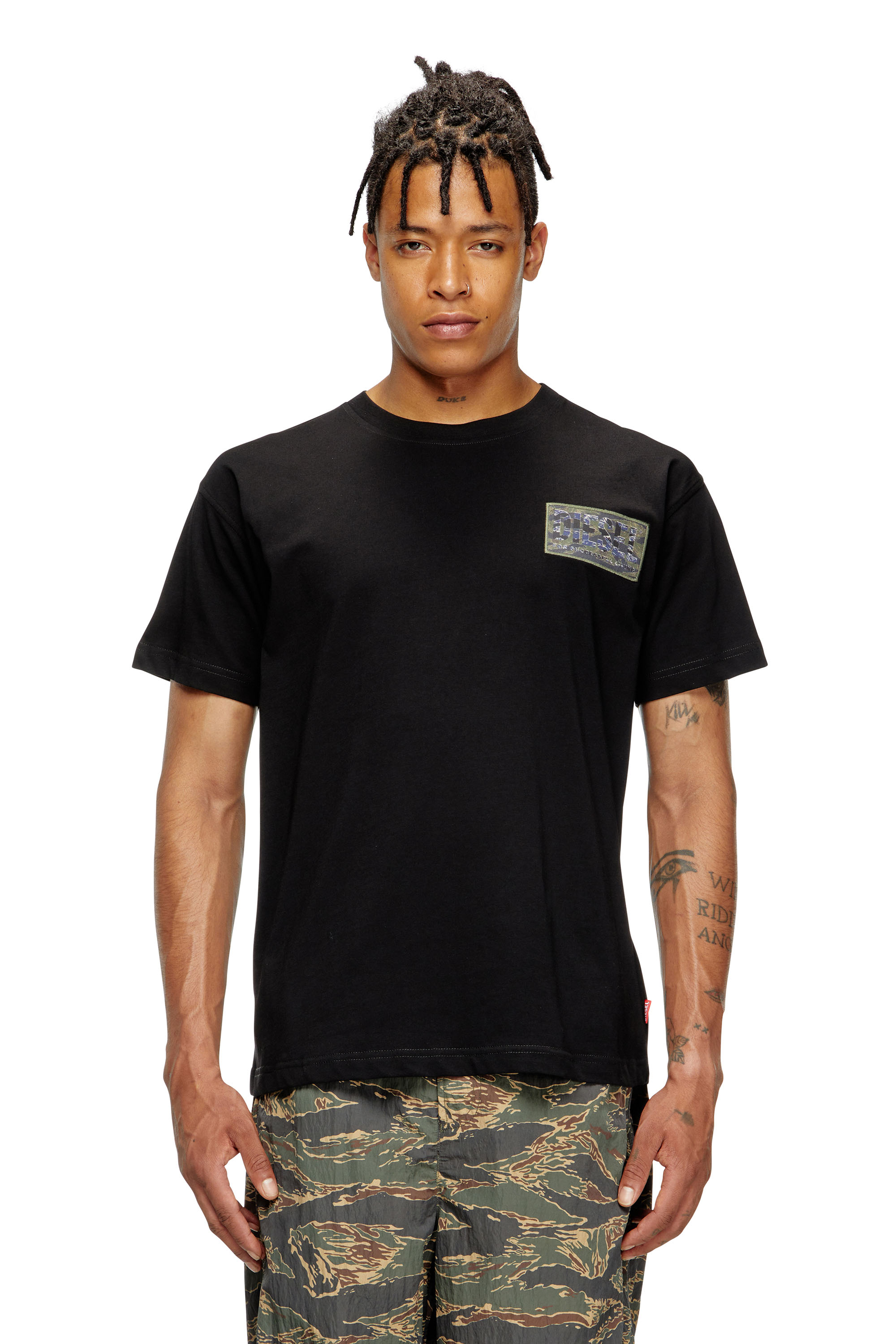 Diesel - T-NORM-T3, Man's T-shirt with camo logo patch in Black - 2