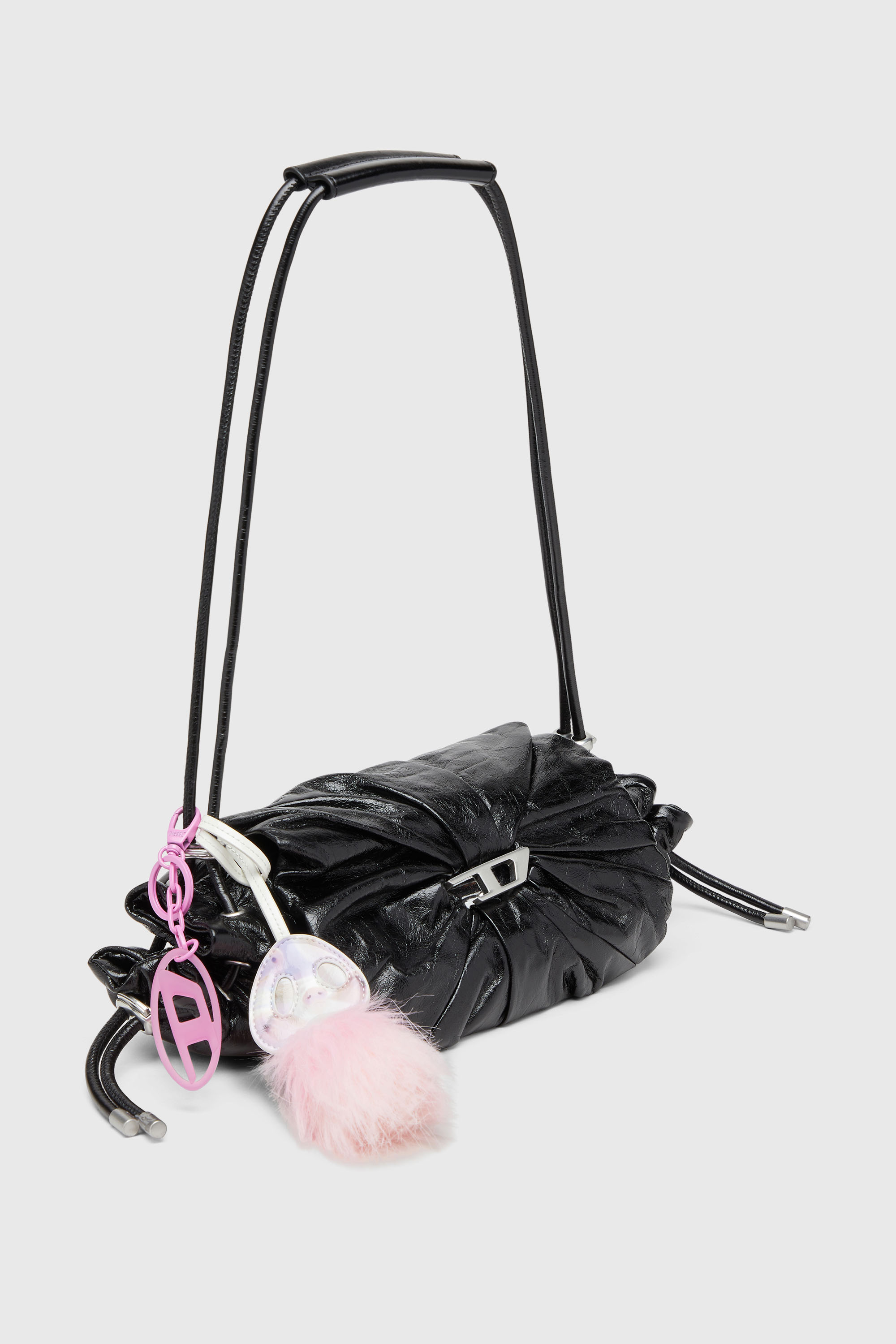 Diesel - SCRUNCH-D SHOULDER S, Scrunch-D-Petit sac &agrave; bandouli&egrave;re en cuir froiss&eacute; Femme in Noir - 7