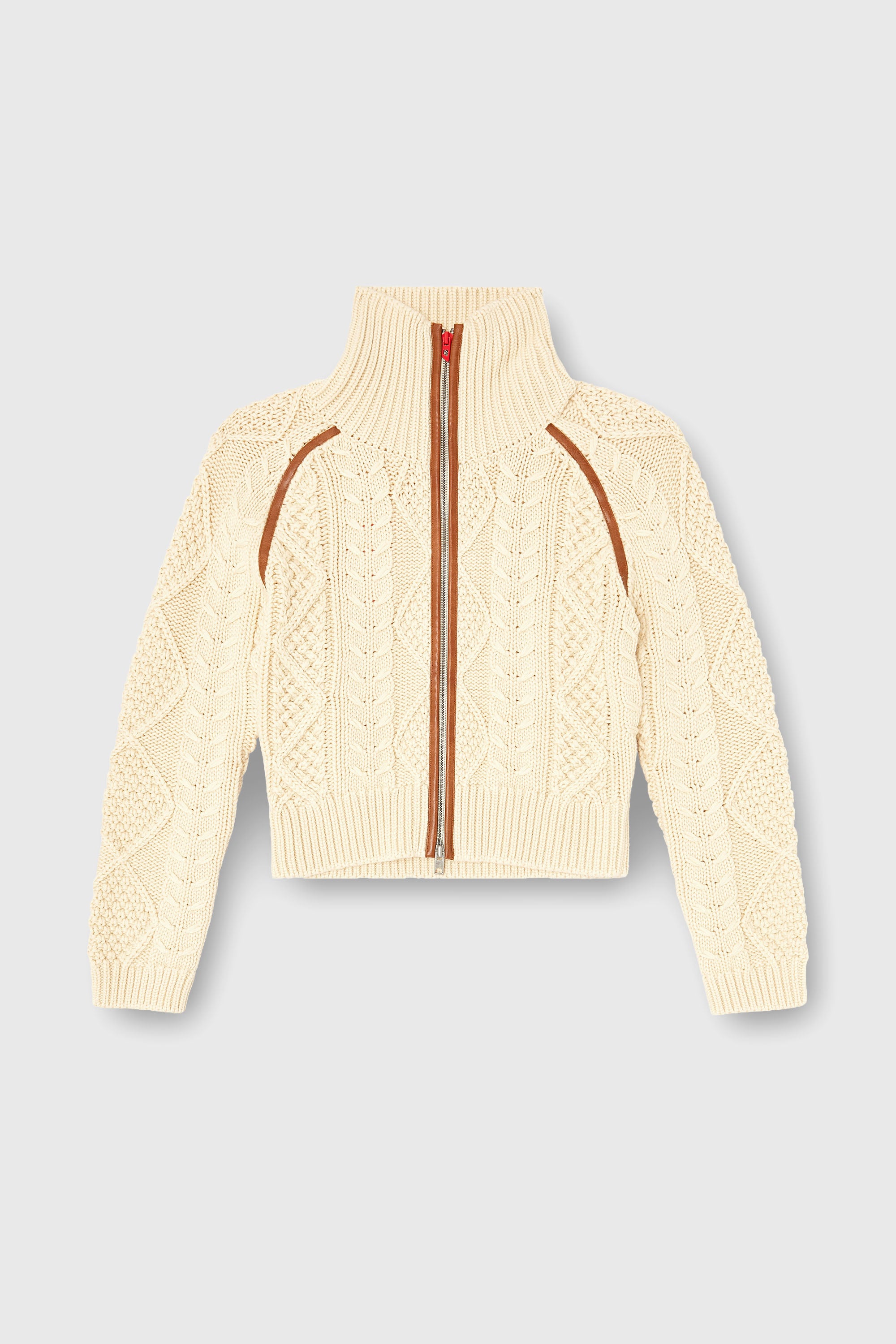 Diesel - M-INTELLE, C&aacute;rdigan de punto trenzado con bandas en contraste Mujer in Beige - 2