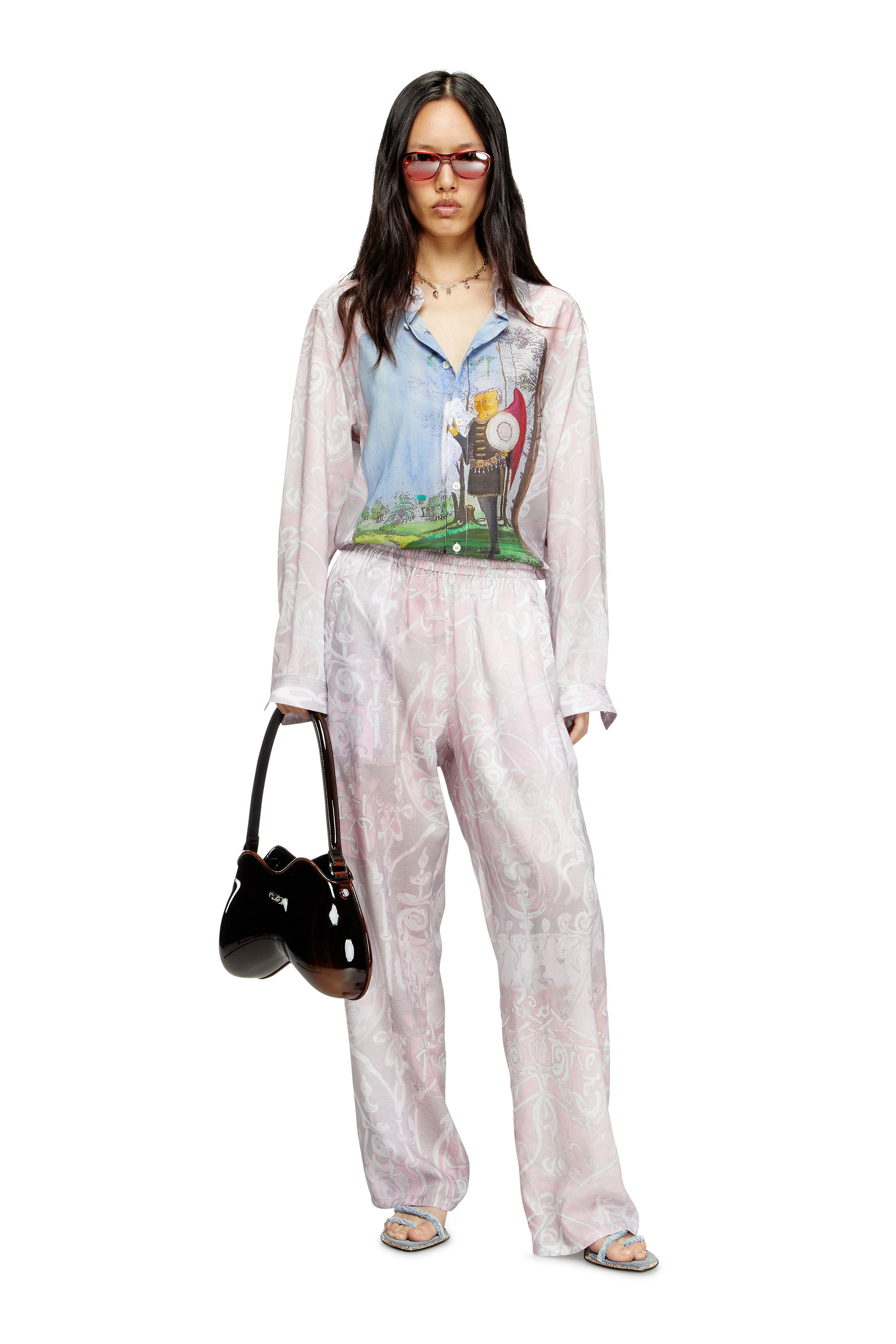Diesel - P-THECK-A-AJFW, Unisex's Track pants with medieval print in Pink - 1