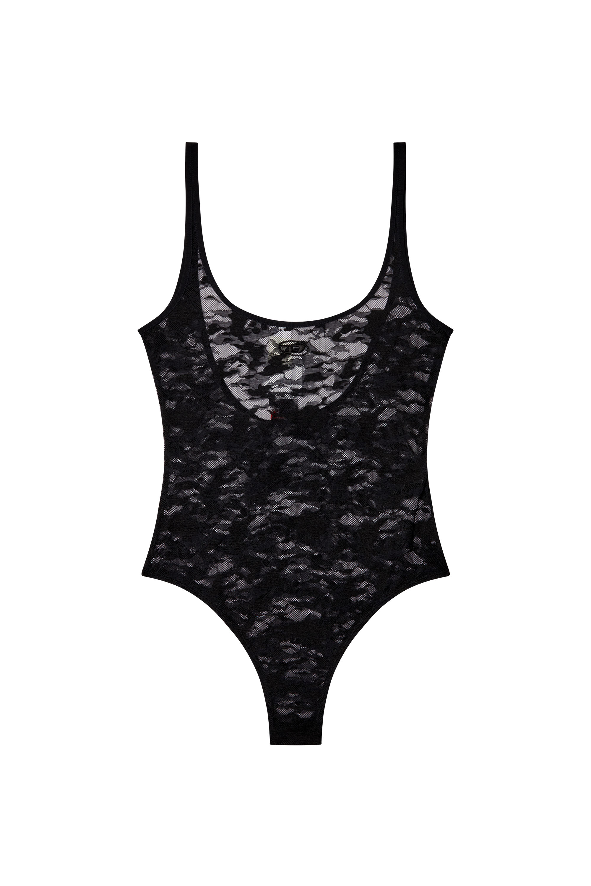 Diesel - MEGAN-UTLT, Body en dentelle camouflage avec logo Oval D brodé Femme in Noir - 4