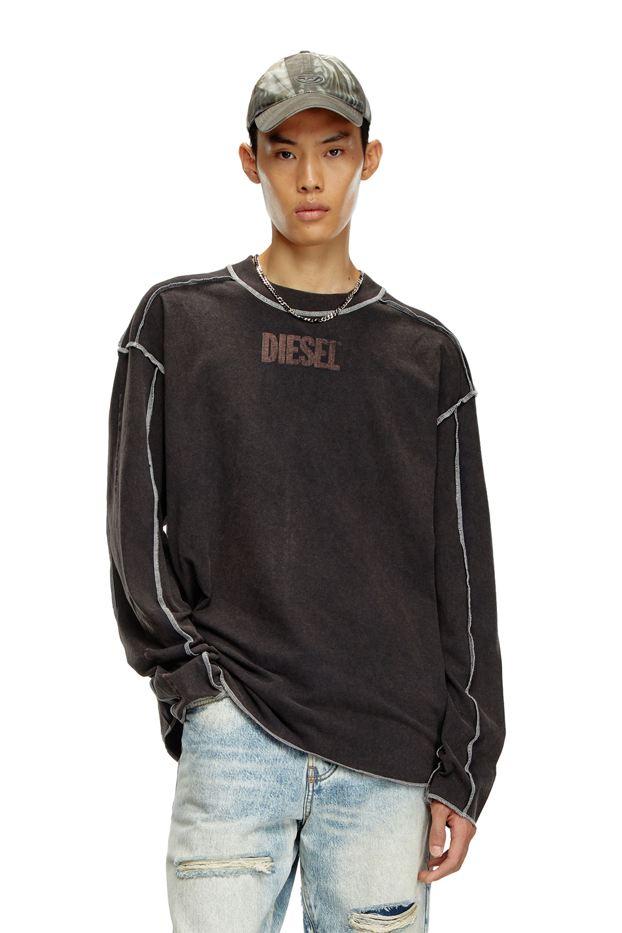 トップス Diesel 3color layered long sleeve T Men's Destroyed layered long-sleeve T-shirt | Black | Diesel