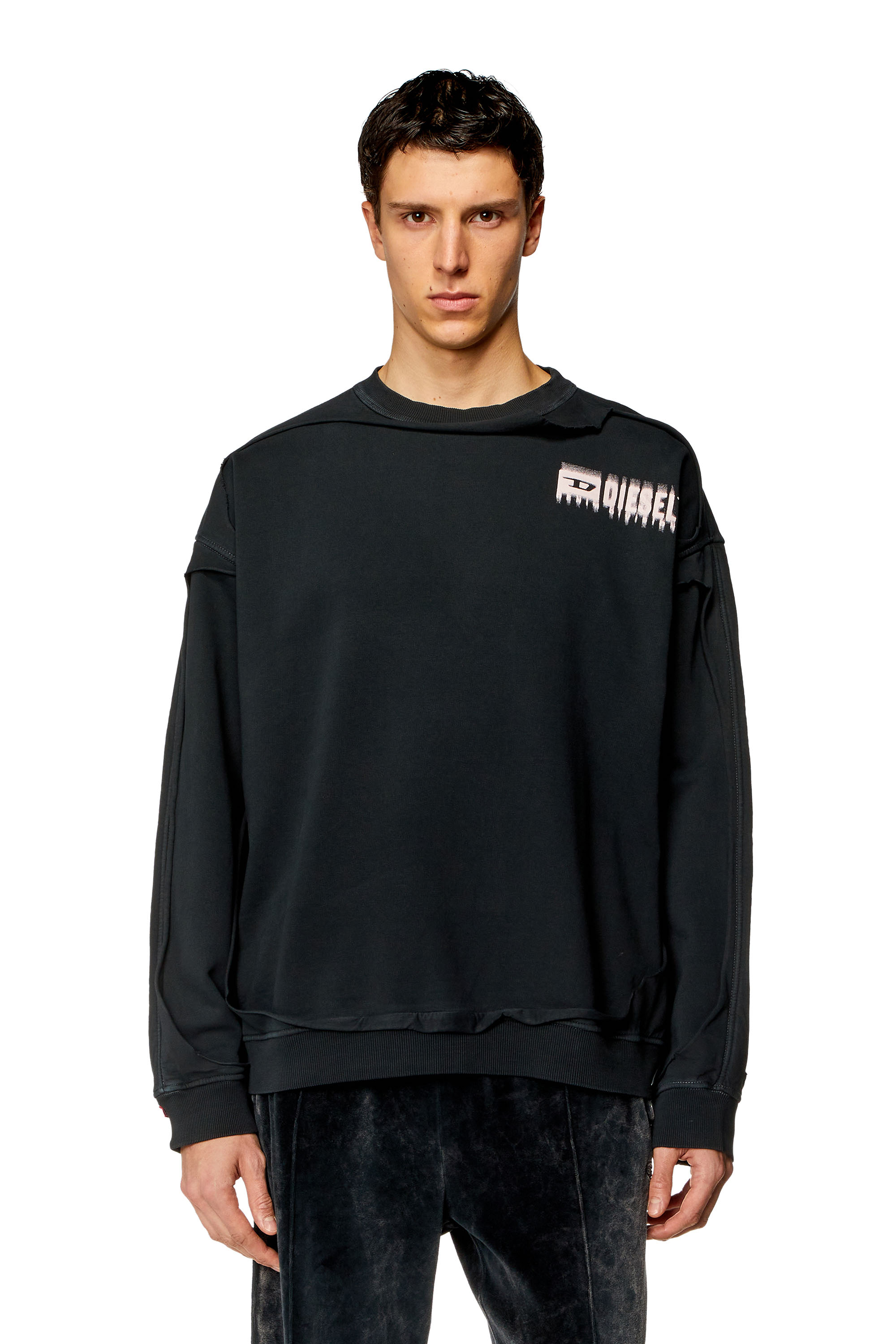 Diesel - S-BOXT-DBL, Man's Sweatshirt with peel-off effect in Black - 3