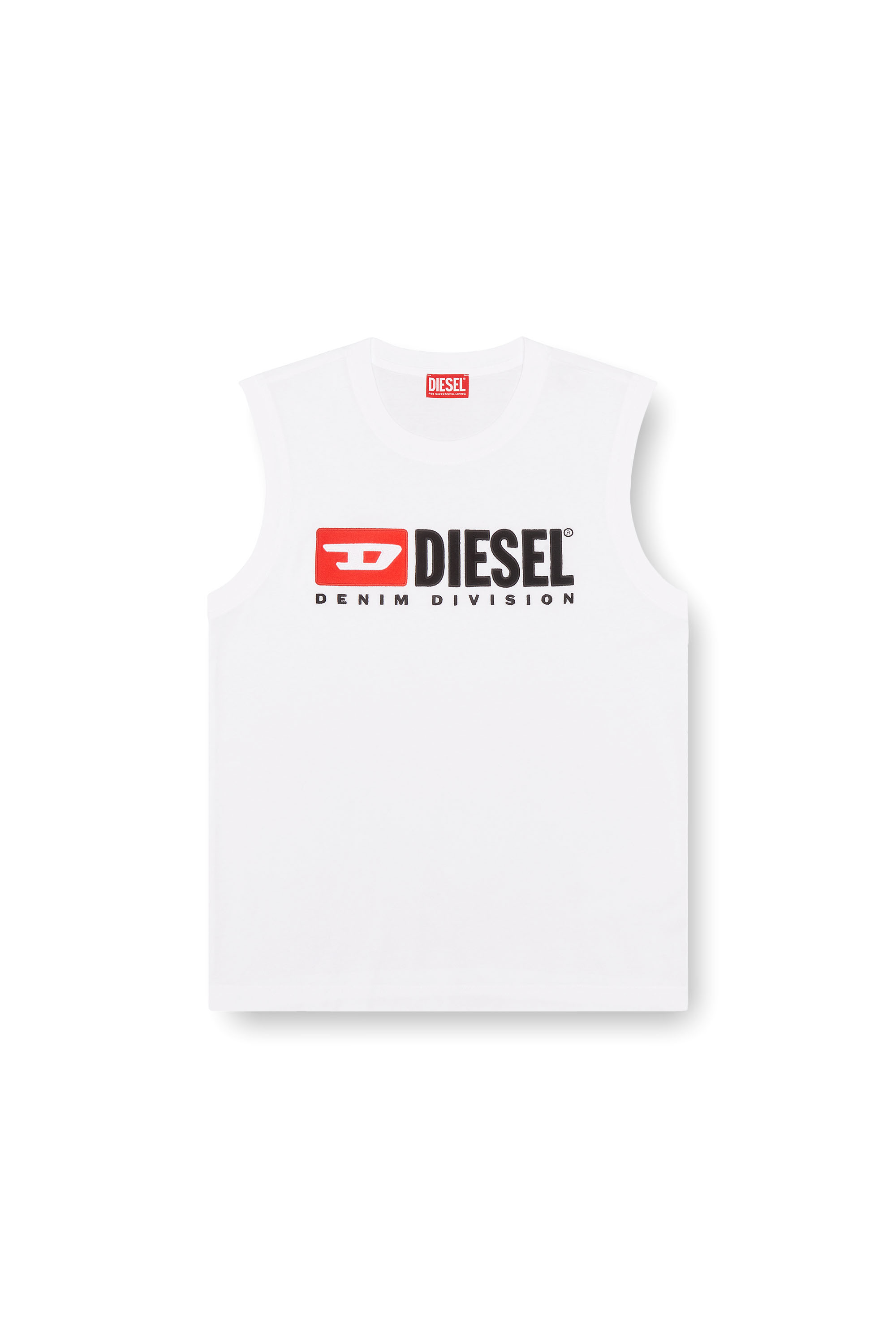 Diesel - T-ISCO-DIV, D&eacute;bardeur avec logo imprim&eacute; sur le devant Homme in Blanc - 2