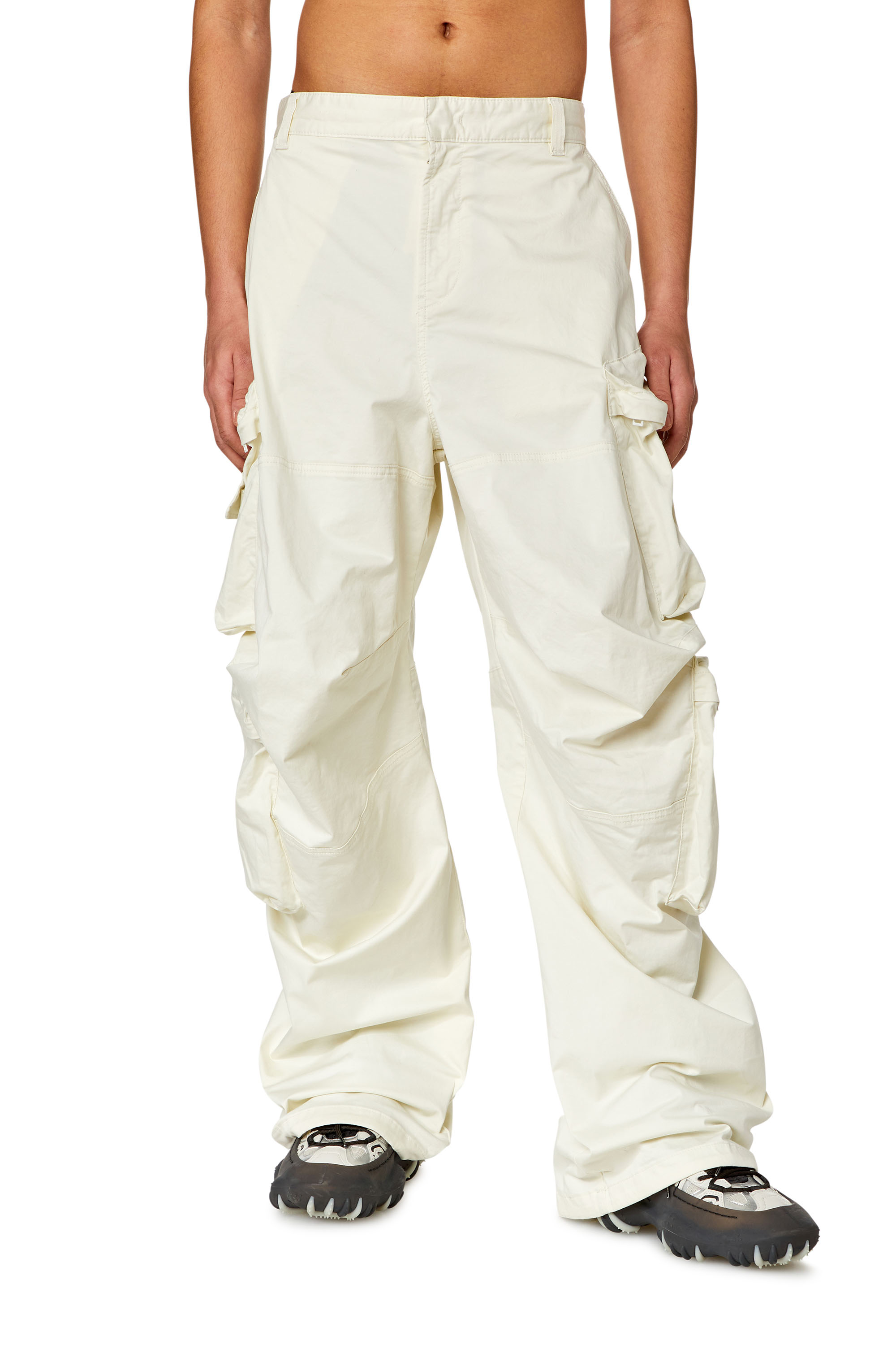 Diesel - P-HUGES-NEW, Male's Cargo pants in stretch cotton satin in White - 3