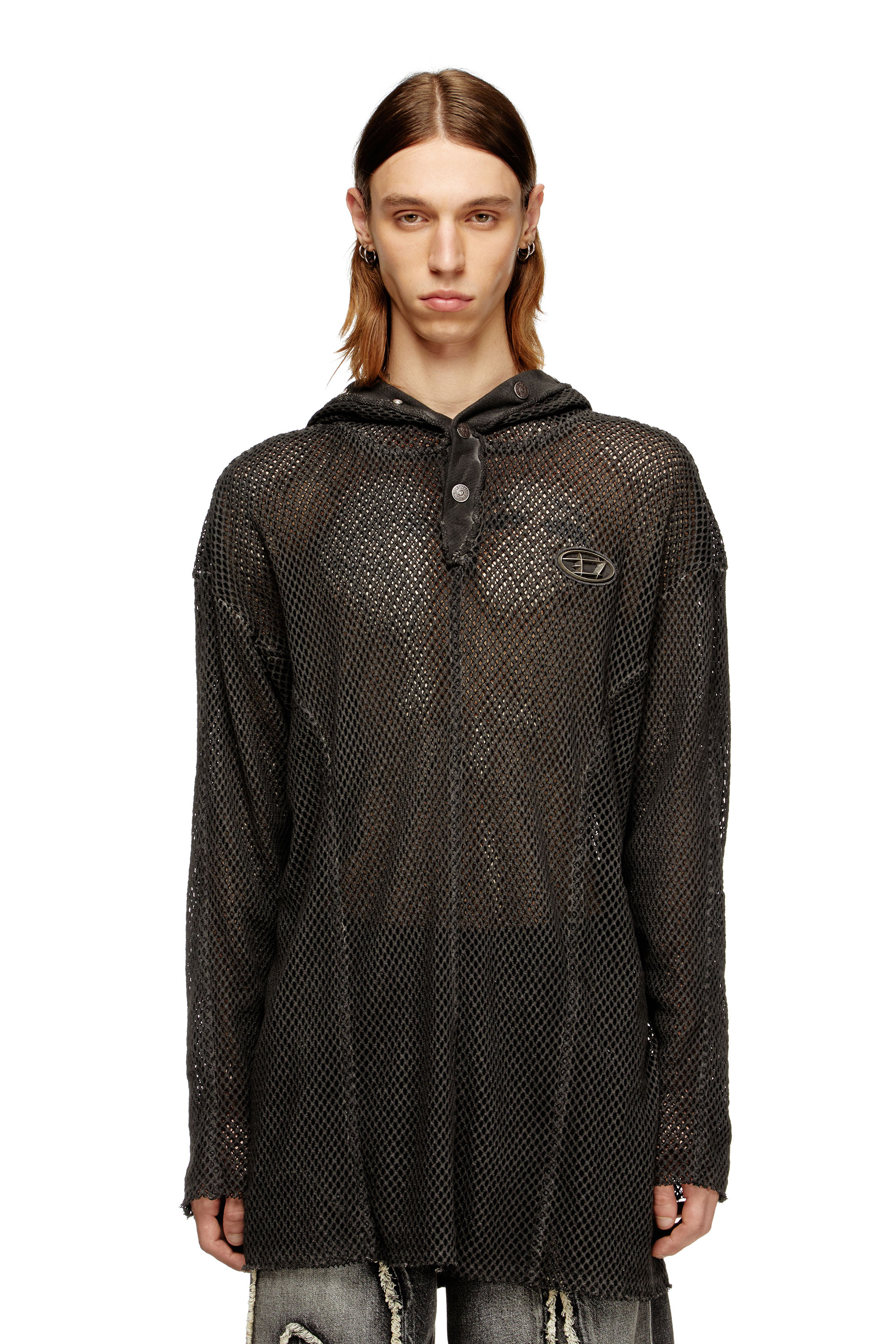 Diesel - S-THUG-FISHNET, Sweat à capuche en résille avec capuche à fermeture complète Mixte in Noir - 1