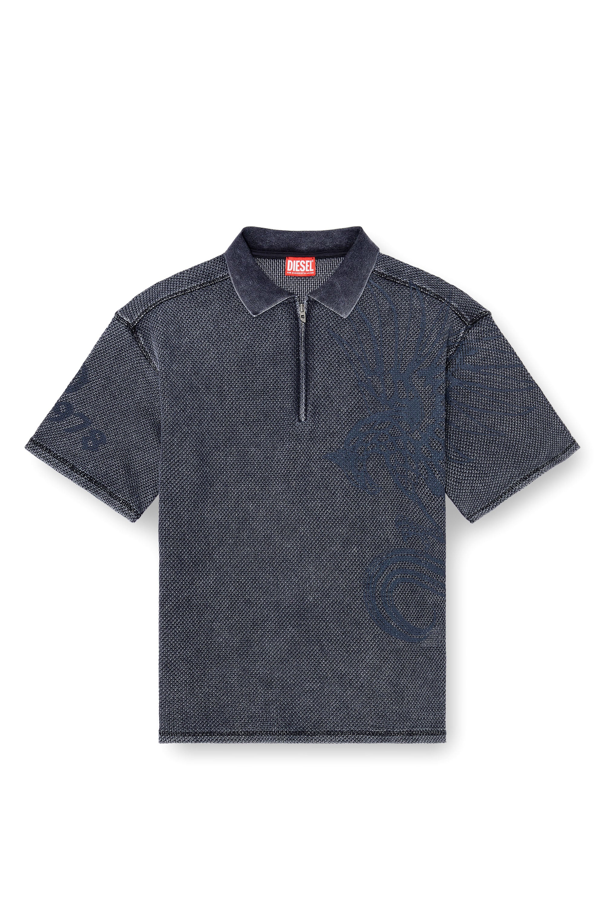 Diesel - T-ERRY-ZIP, Man's Mesh-jacquard polo shirt with Phoenix print in Dark grey - 3