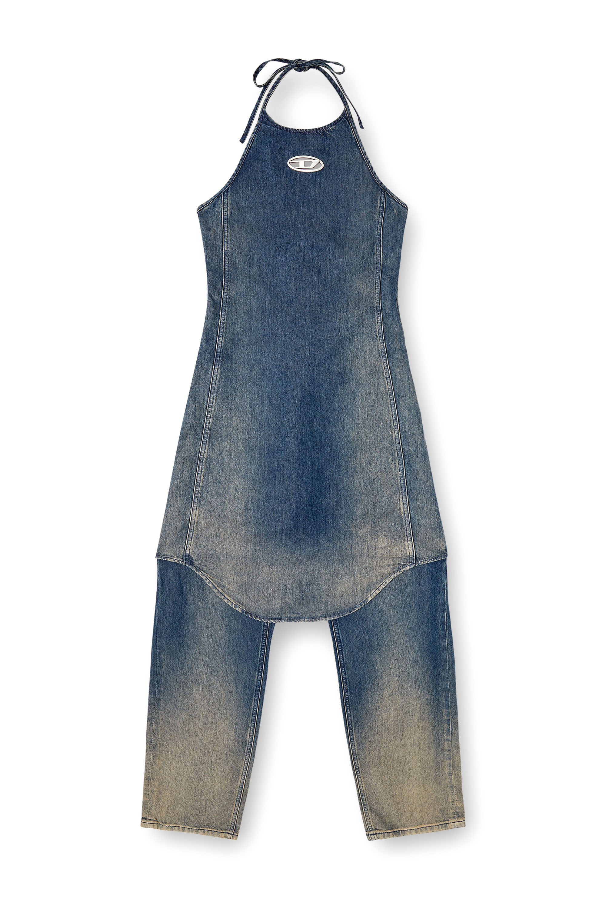 Diesel - DE-CYNTHIA-S, Woman's Halter jumpsuit in gradient fluid denim in Dark Blue - 3