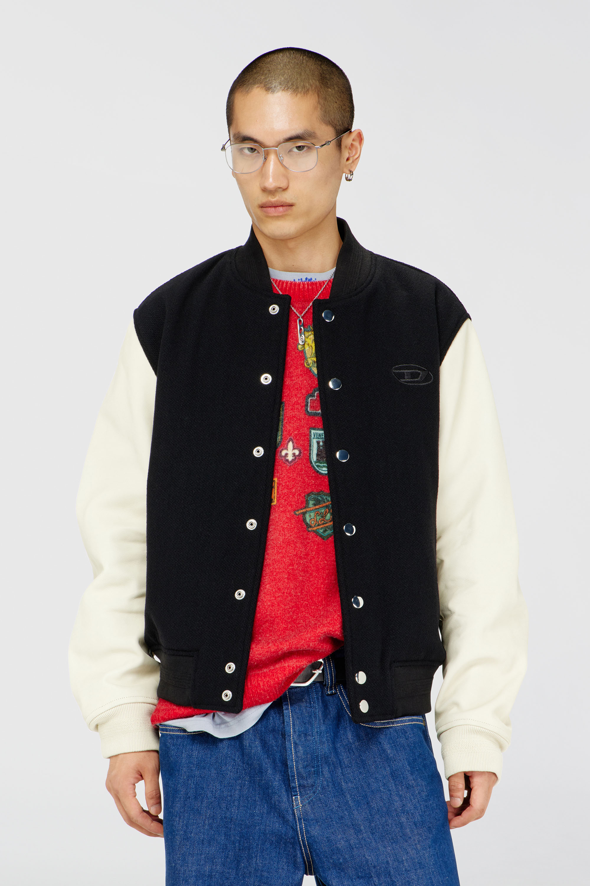 Diesel - L-ARRY-WRD, Blouson aviateur en m&eacute;lange de laine et cuir Homme in Polychrome - 1