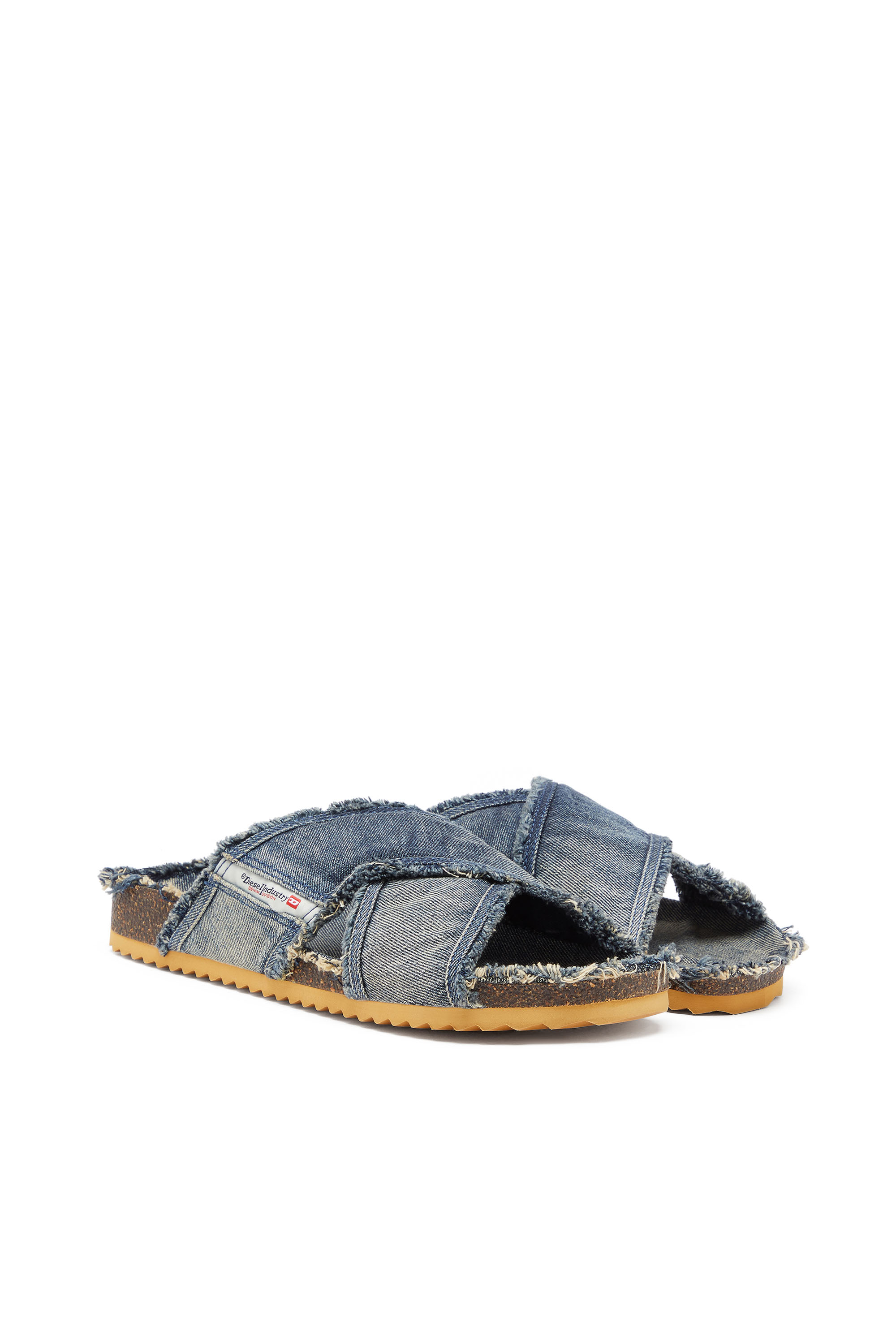 Diesel - D-WOODSTOCK CROSS, Man's D-Woodstock-Crossover slides in frayed denim in Medium blue - 2