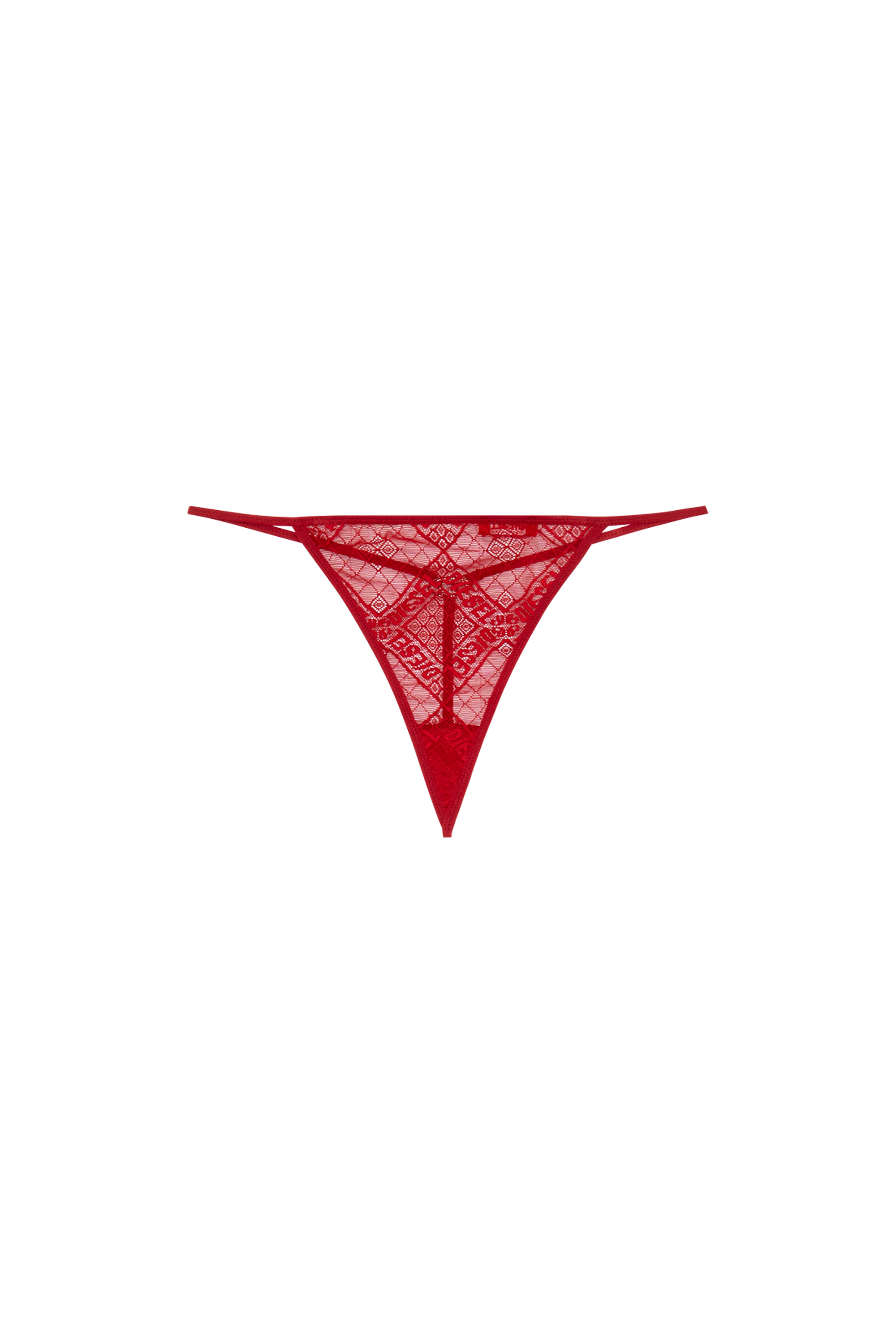 Diesel - UFST-D-STRING, Woman's Thong in stretch logo lace in Red - 4