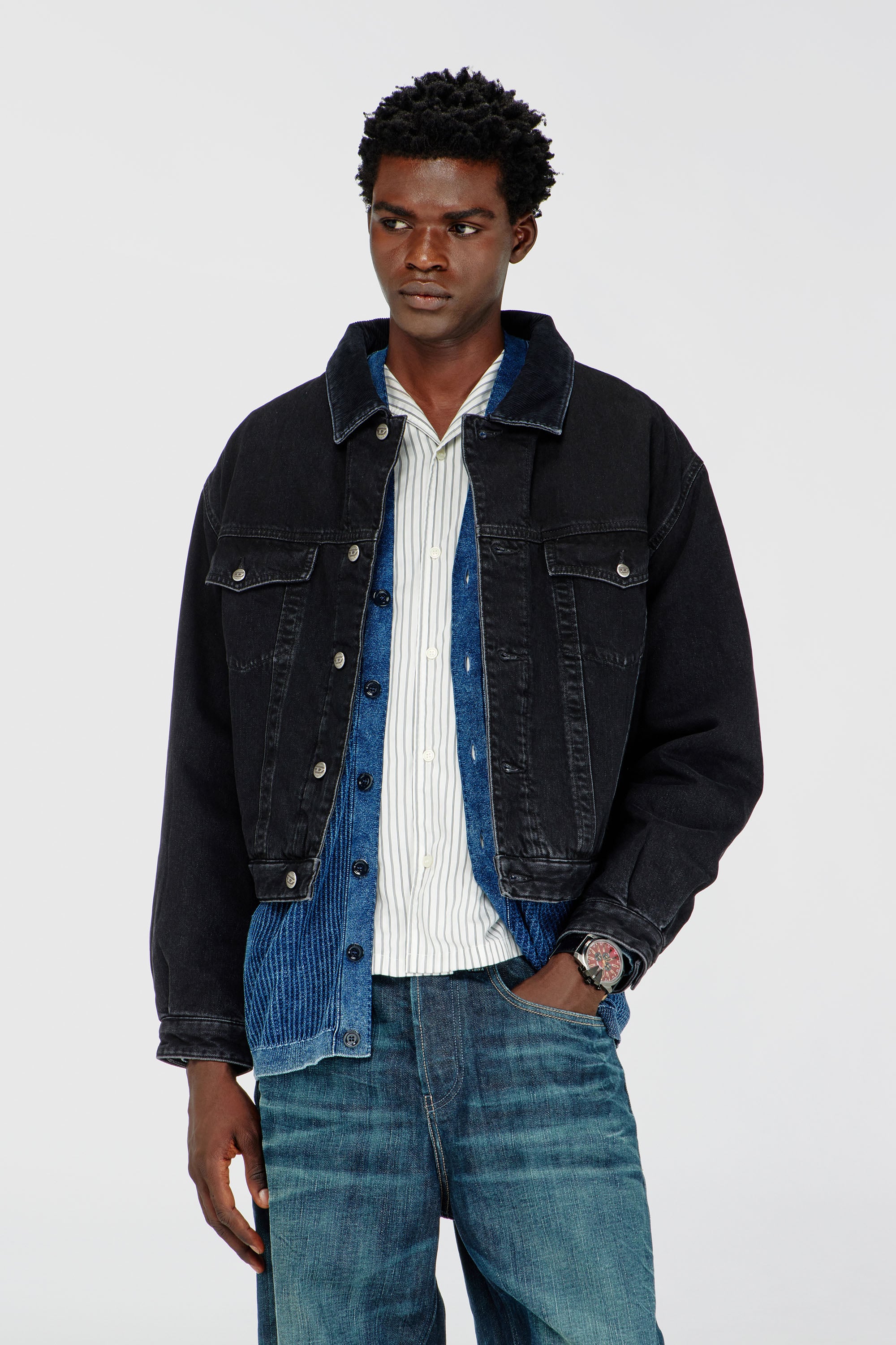 Diesel - D-RANGER-T, Veste rembourr&eacute;e de camionneur en denim Mixte in Noir - 1