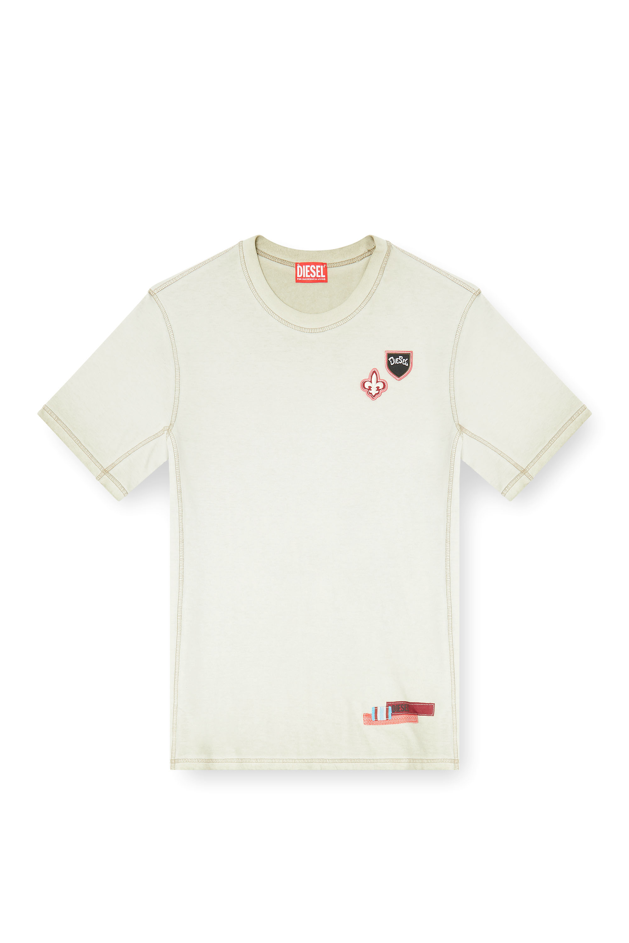 Diesel - T-BOWIE, Man's T-shirt with patches and microwaffle sides in Light Grey - 3