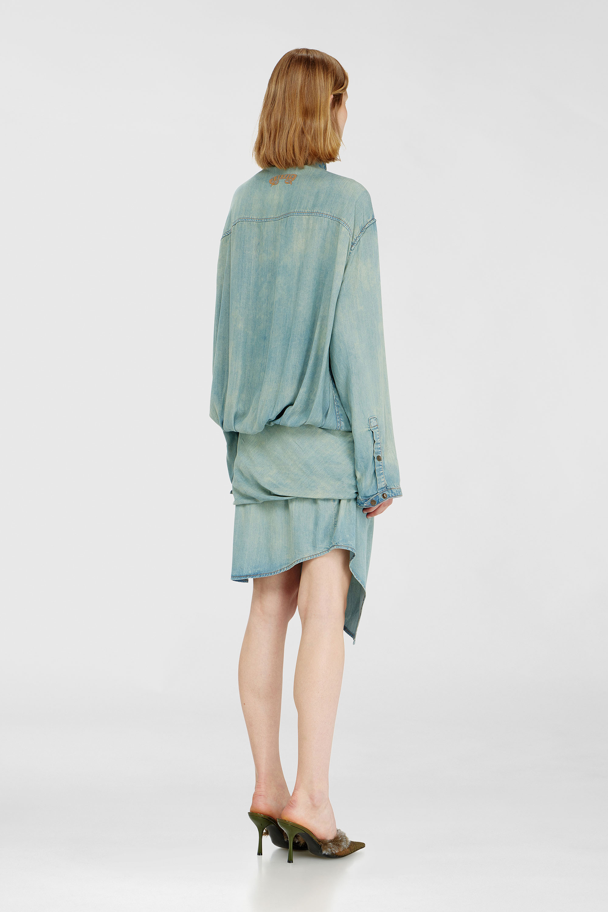 Diesel - DE-TILORA-S, Woman's Oversized draped denim shirt dress in Light Blue - 4