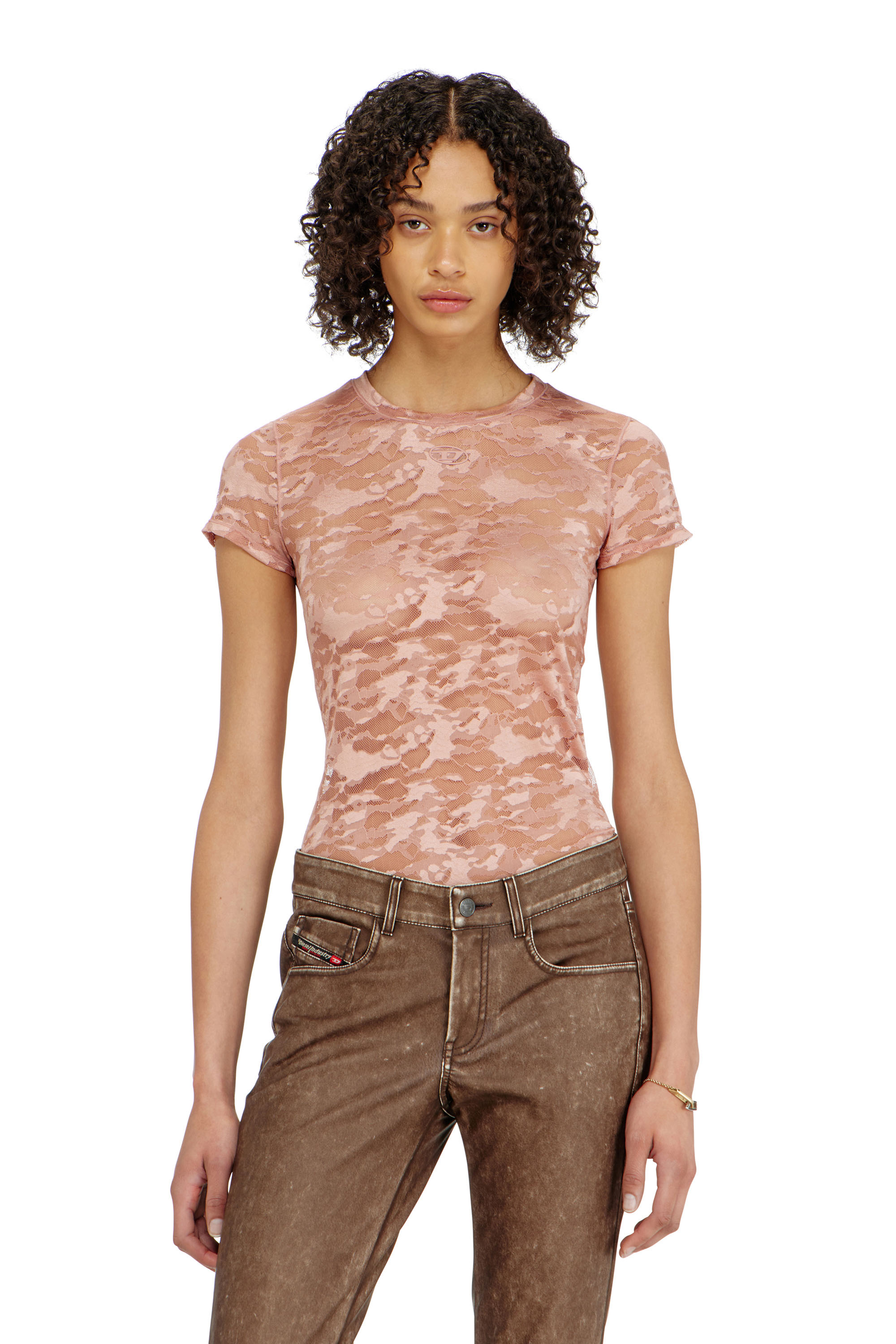 Diesel - KASIA-UTLT, Woman's Camo lace T-shirt in Nude - 2