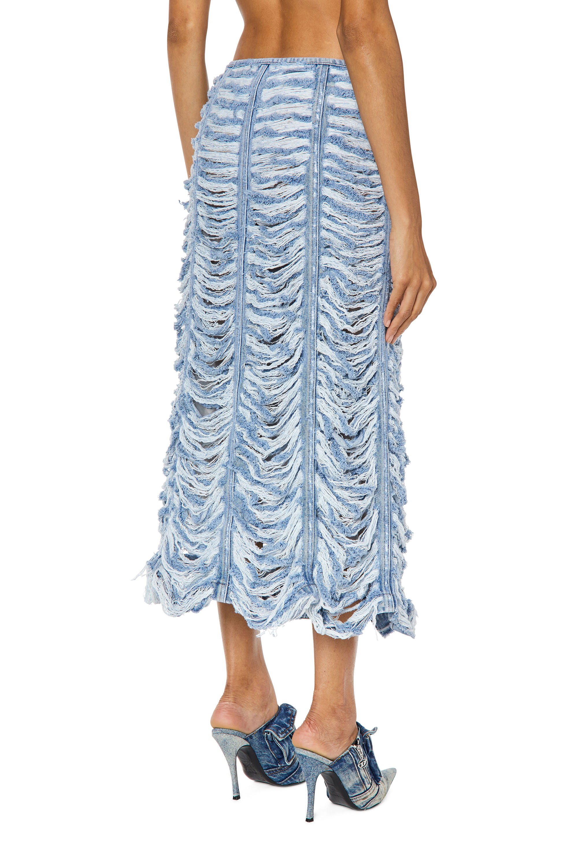 Diesel - DE-GHIL-FSC, Female's Long denim skirt with tiger breaks in Light Blue - 3