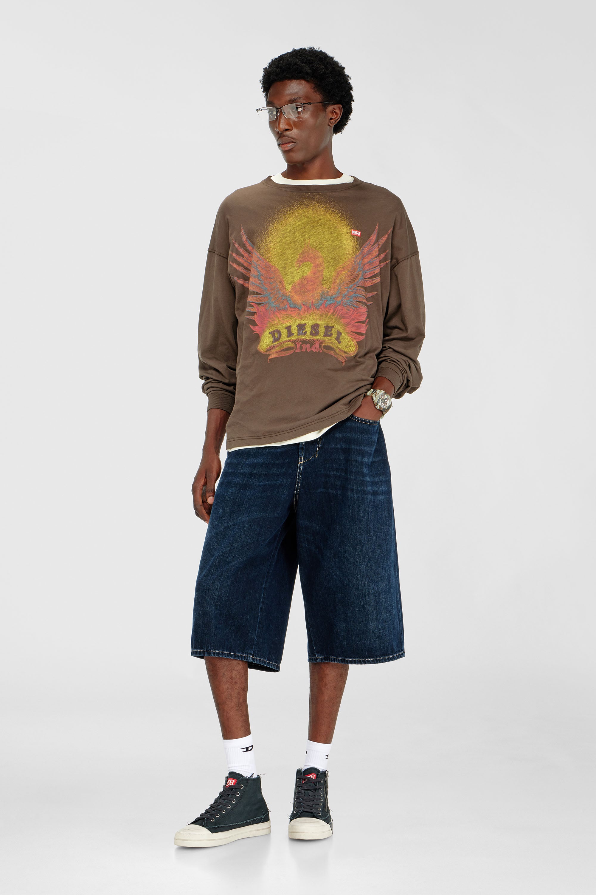 Diesel - T-BOXT-LS-AA1, Male's Long sleeve T-shirt with Phoenix graphic in Brown - 2