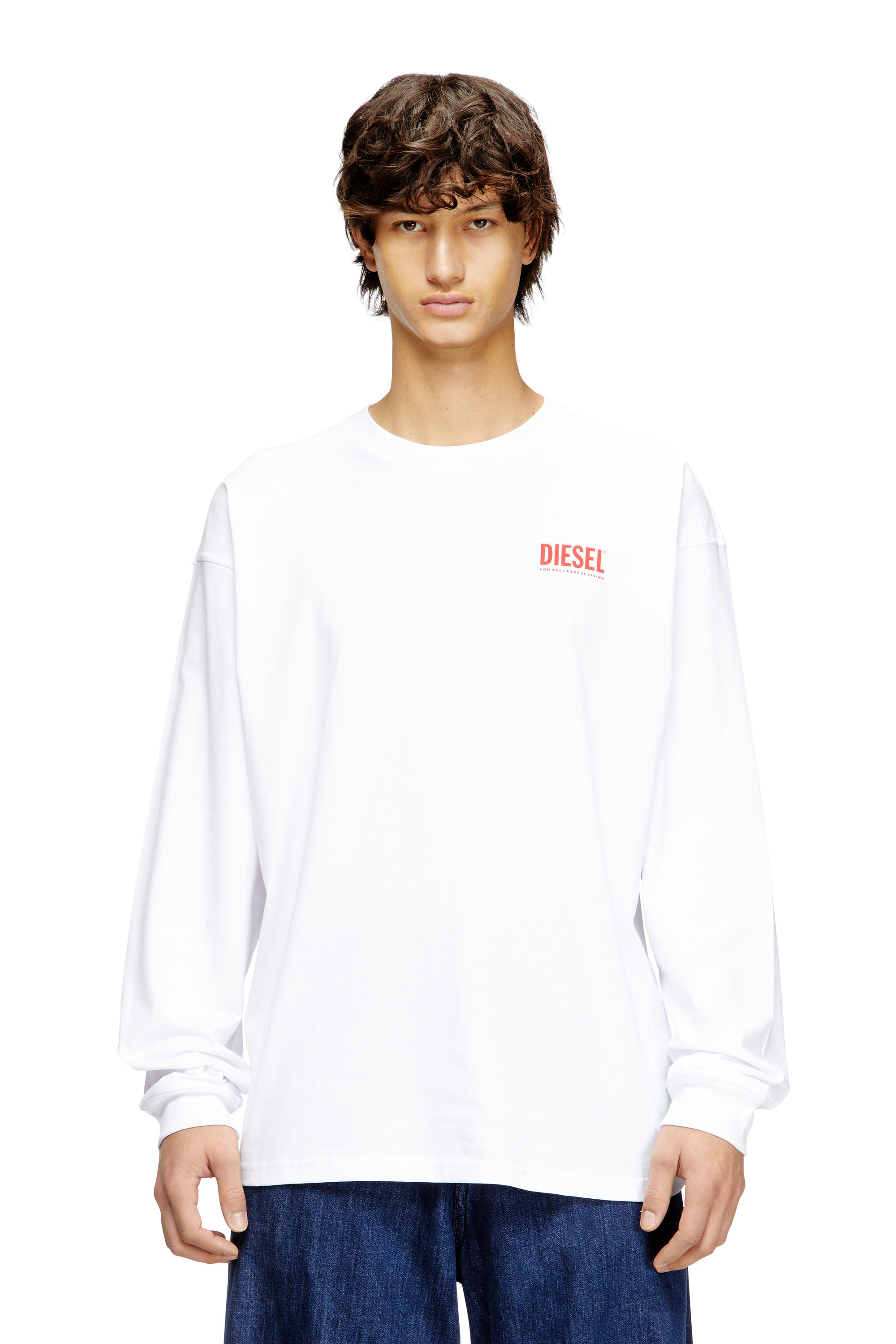 Diesel - T-BOXT-LS-BISK, Camiseta de manga larga y corte relajado con logotipos de Diesel Hombre in Blanco - 1