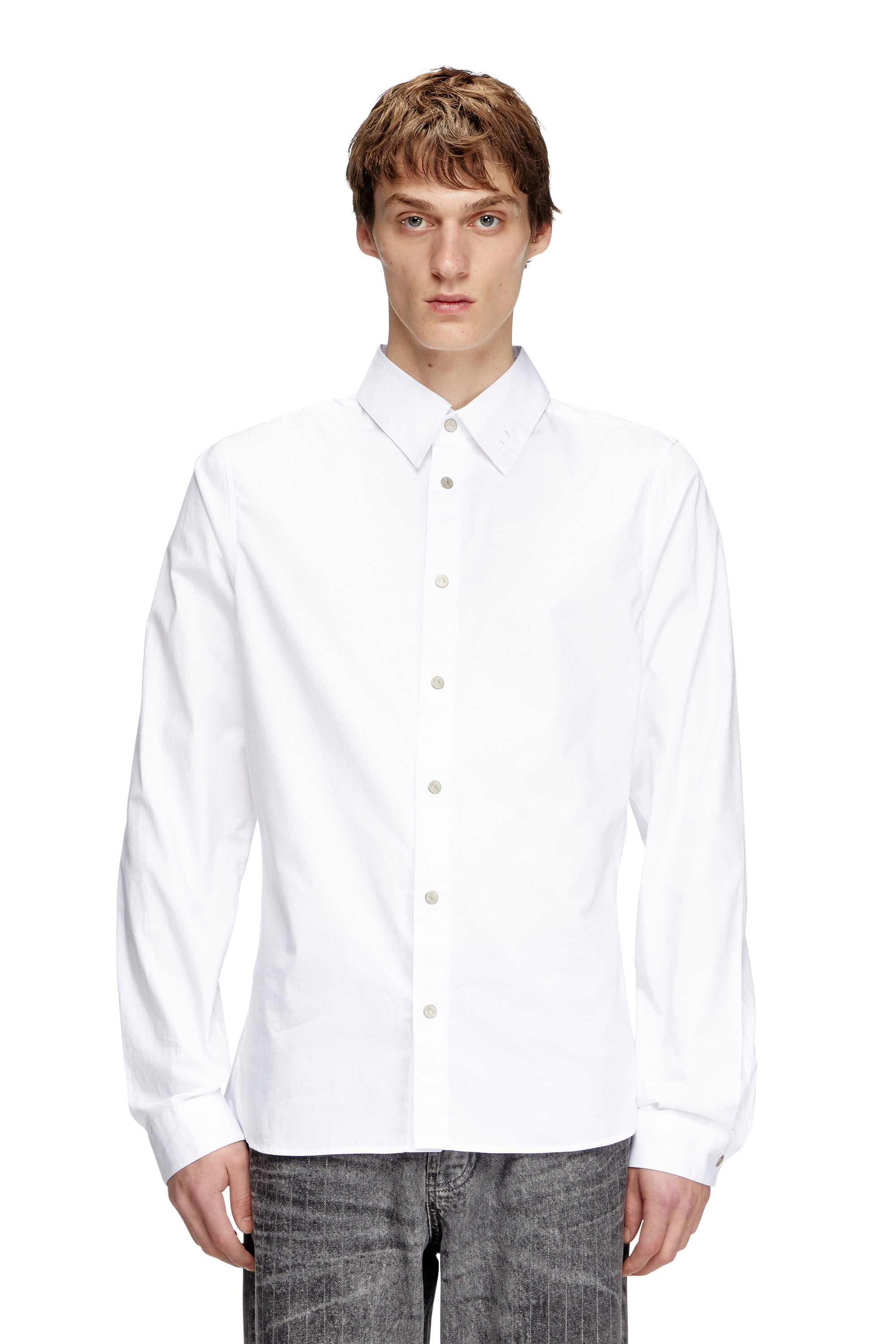 Diesel - S-FITTY-A, Male's Formal shirt with logo-embroidered collar in White - 3