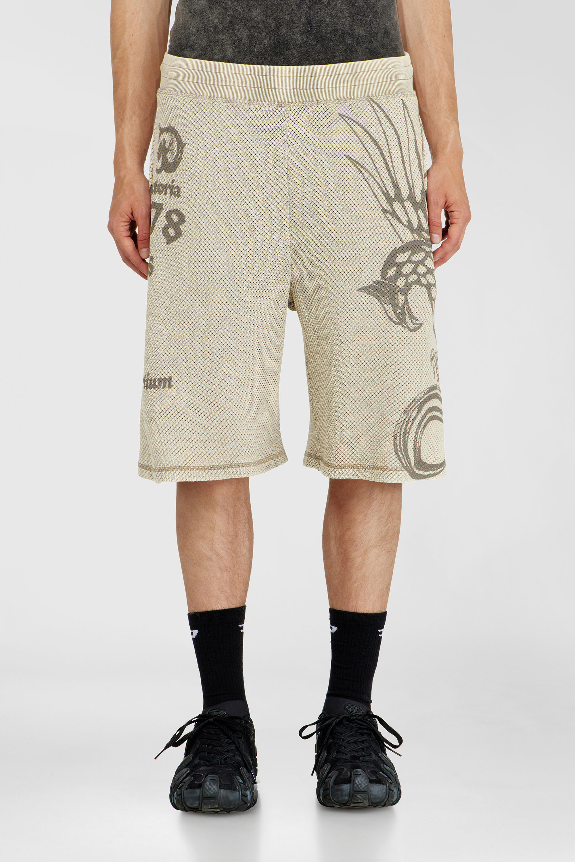 Diesel - P-ERRY, Short pants en coton mesh avec imprim&eacute;s Homme in Beige - 3