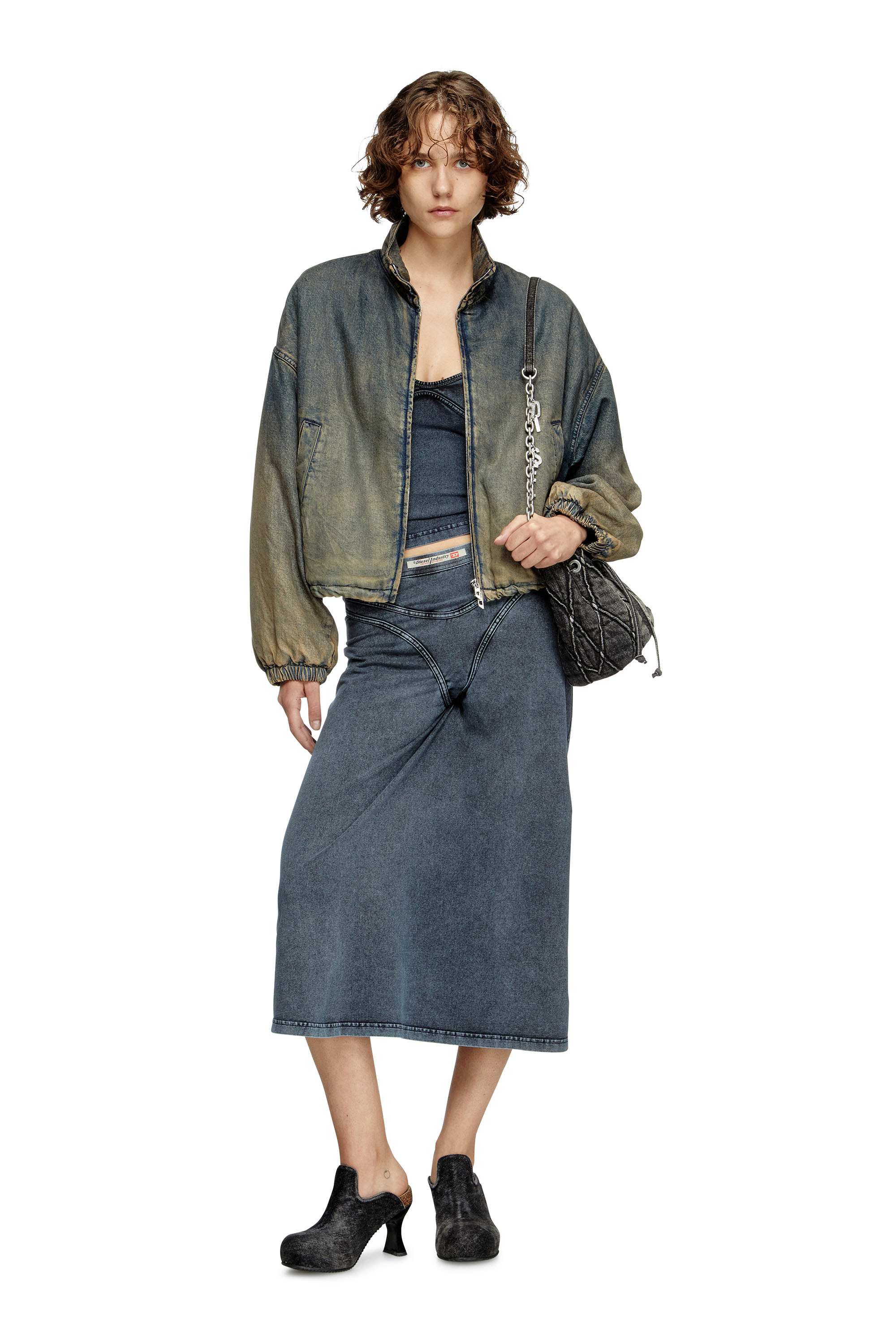 O-ALLINE, Dark Blue Diesel - O-ALLINE, Female's Midi skirt in denim-look jersey in Dark Blue - 1