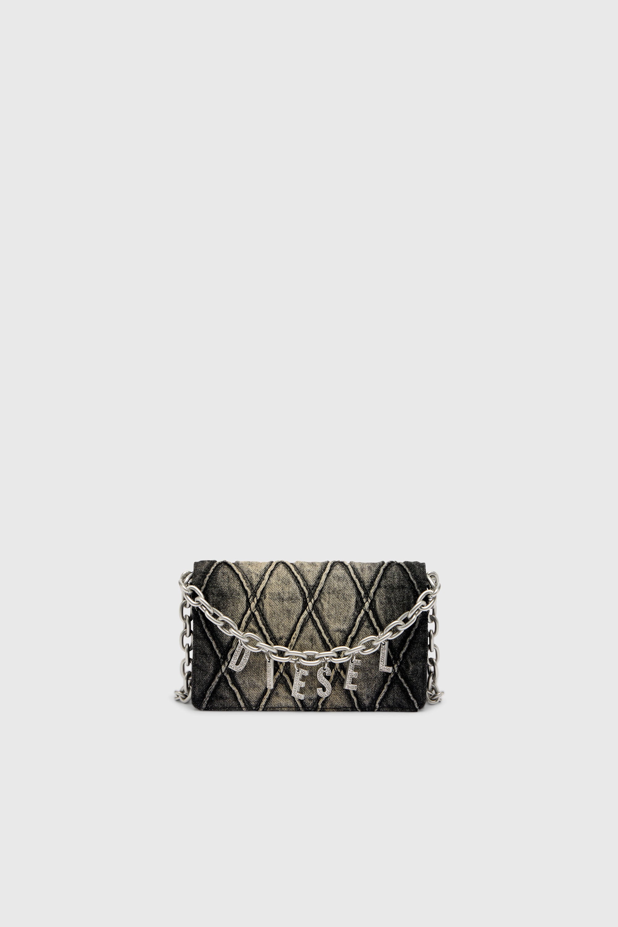 Diesel - CHARM-D WALLET STRAP, Female's Wallet purse in argyle quilted denim in Black - 1
