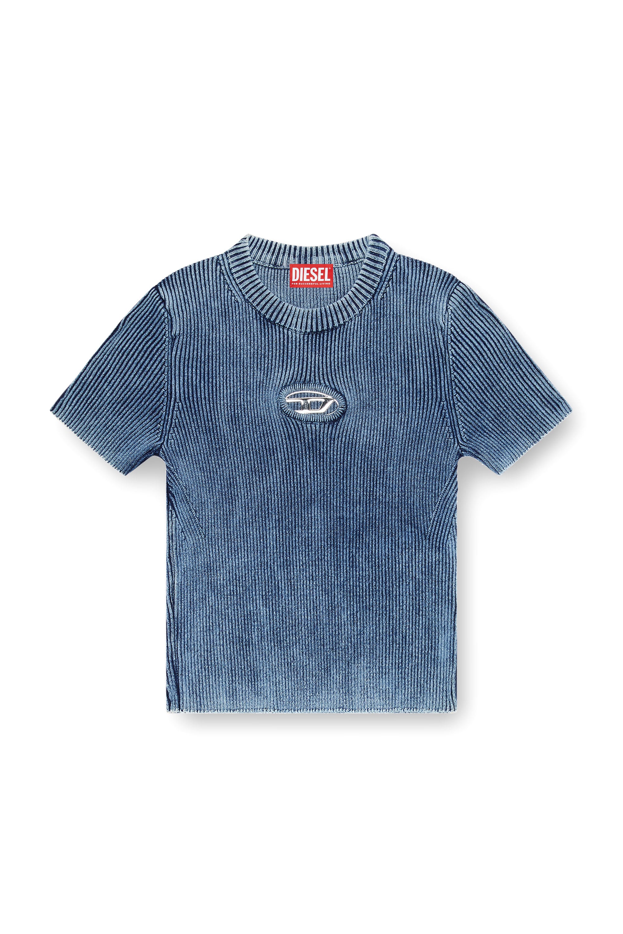 Diesel - M-ANCHOR-A-SS, Top recortado tejido con efecto de denim Mujer in Azul marino - 2