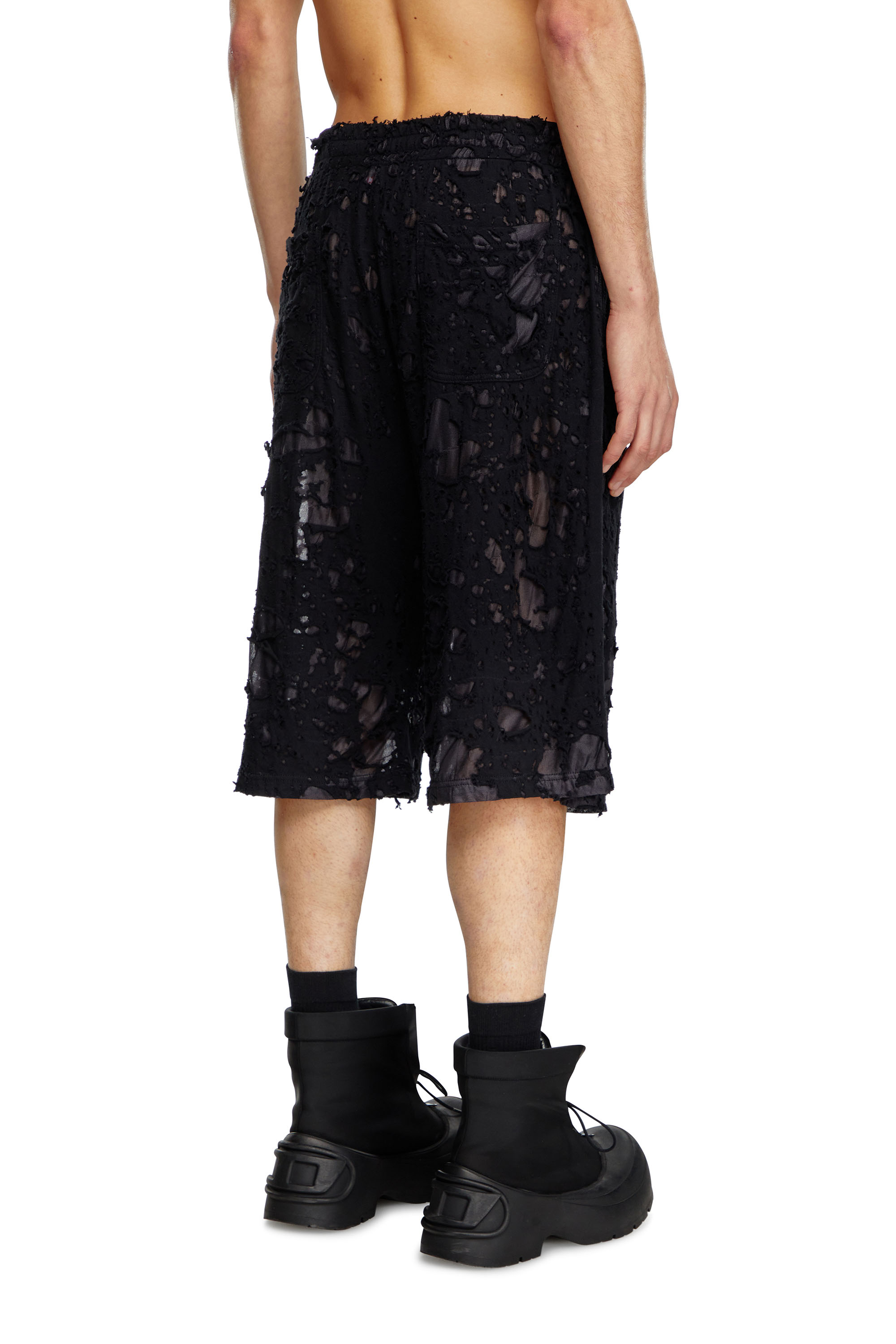 Men's Layered shorts with burn-out finish | Black | Diesel