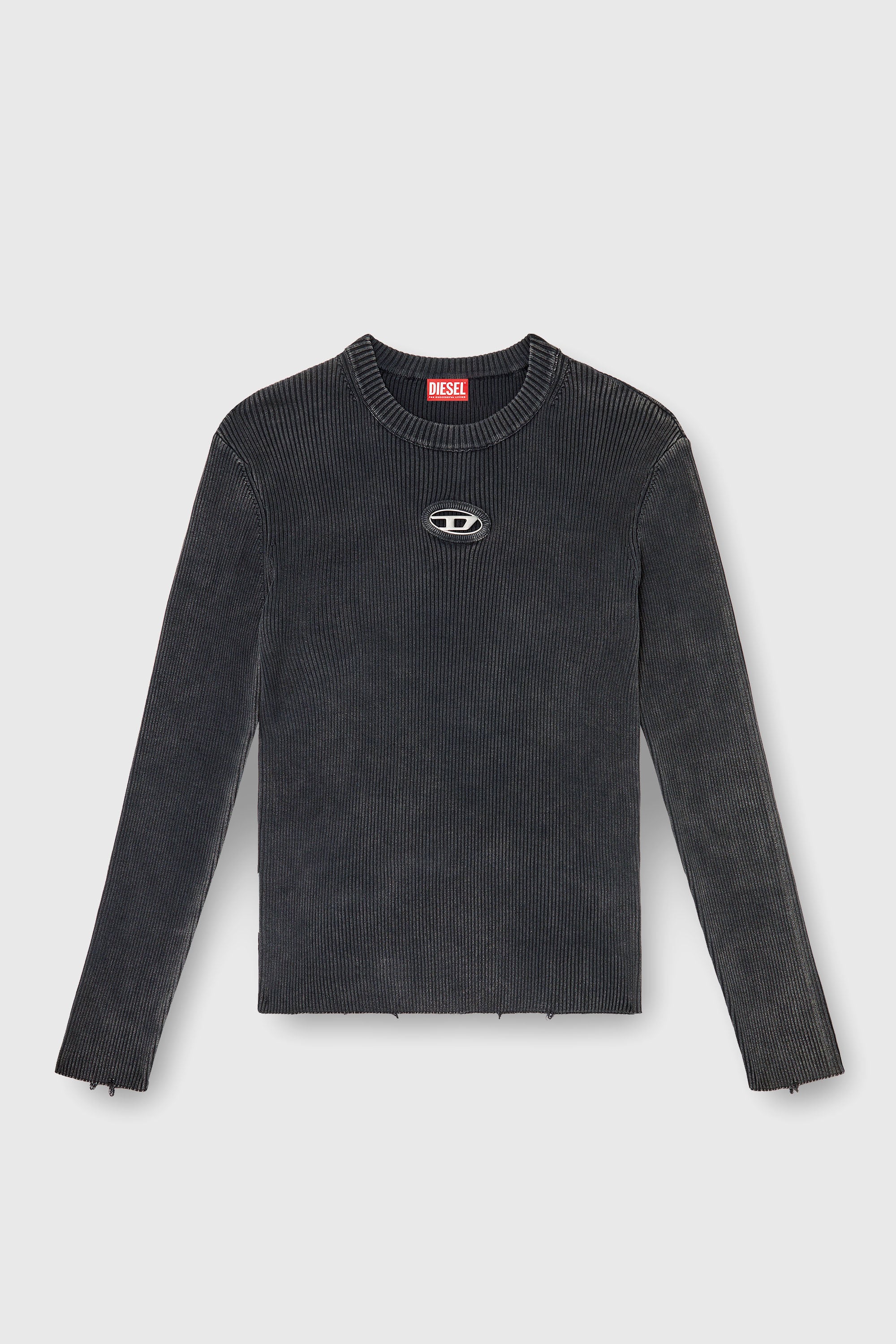Diesel - K-DARREN-D, Male's Cut-out ribbed jumper with Oval D plaque in Grey - 2